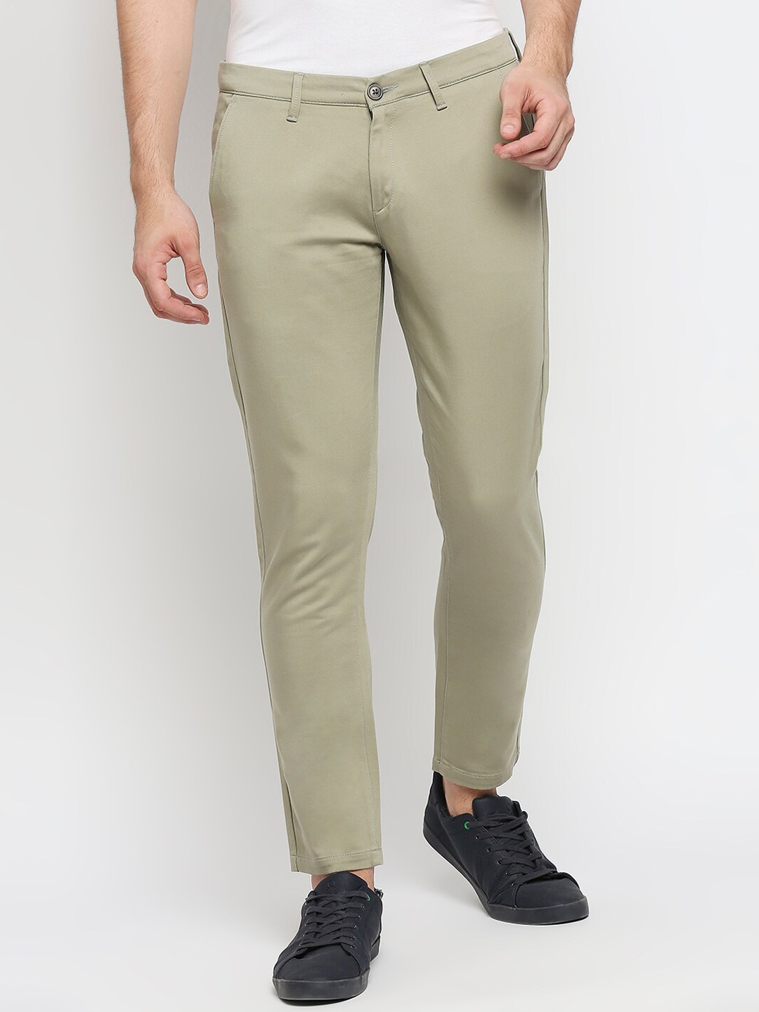 

SPYKAR Men Sea Green Slim Fit Chambray Trousers