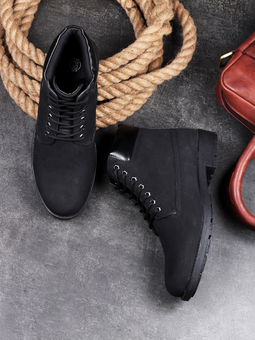 

Apsis Men Black Suede Mid-Top Flat Boots