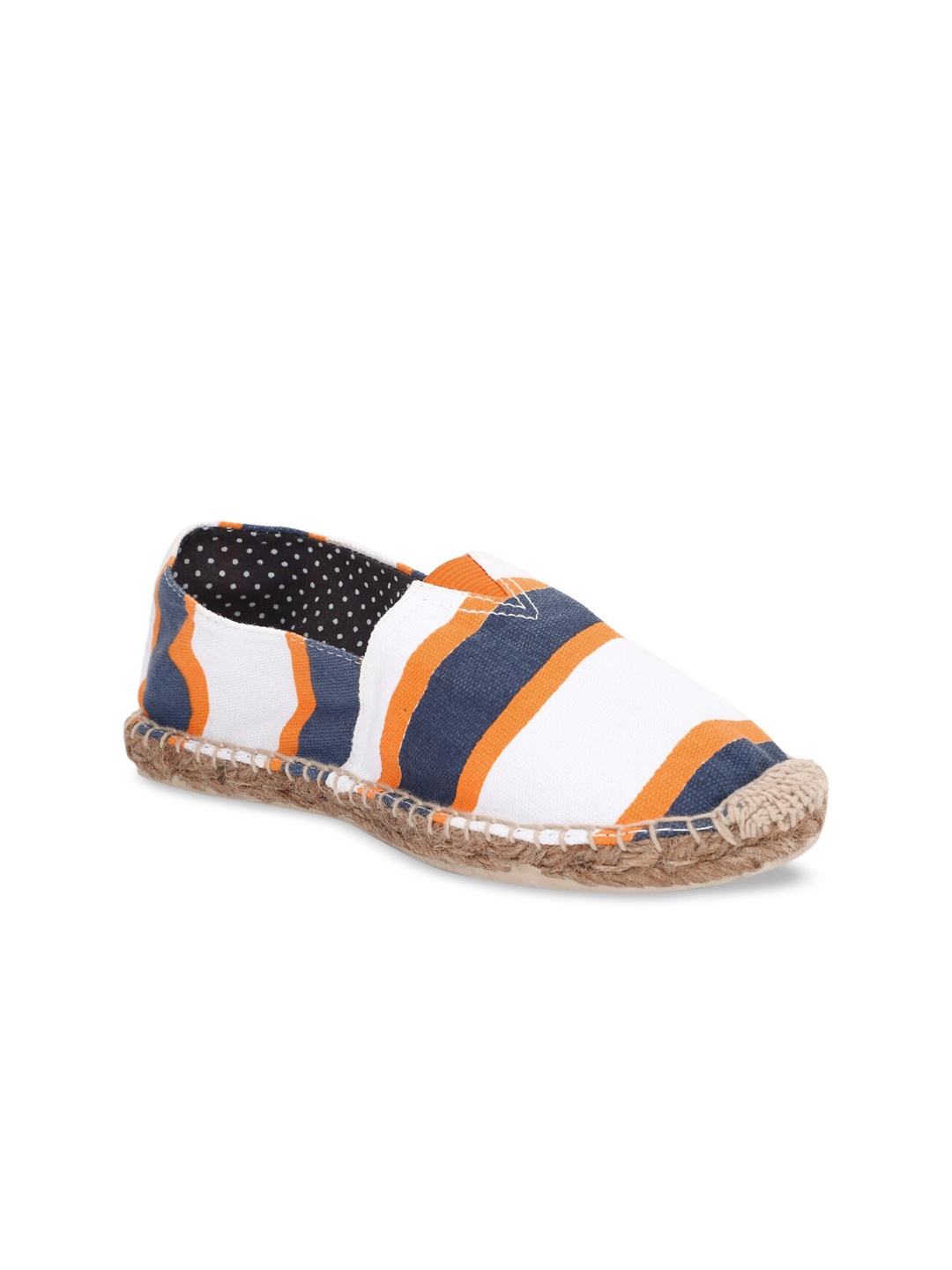 

FOREVER 21 Women White & Navy Blue Striped Espadrilles