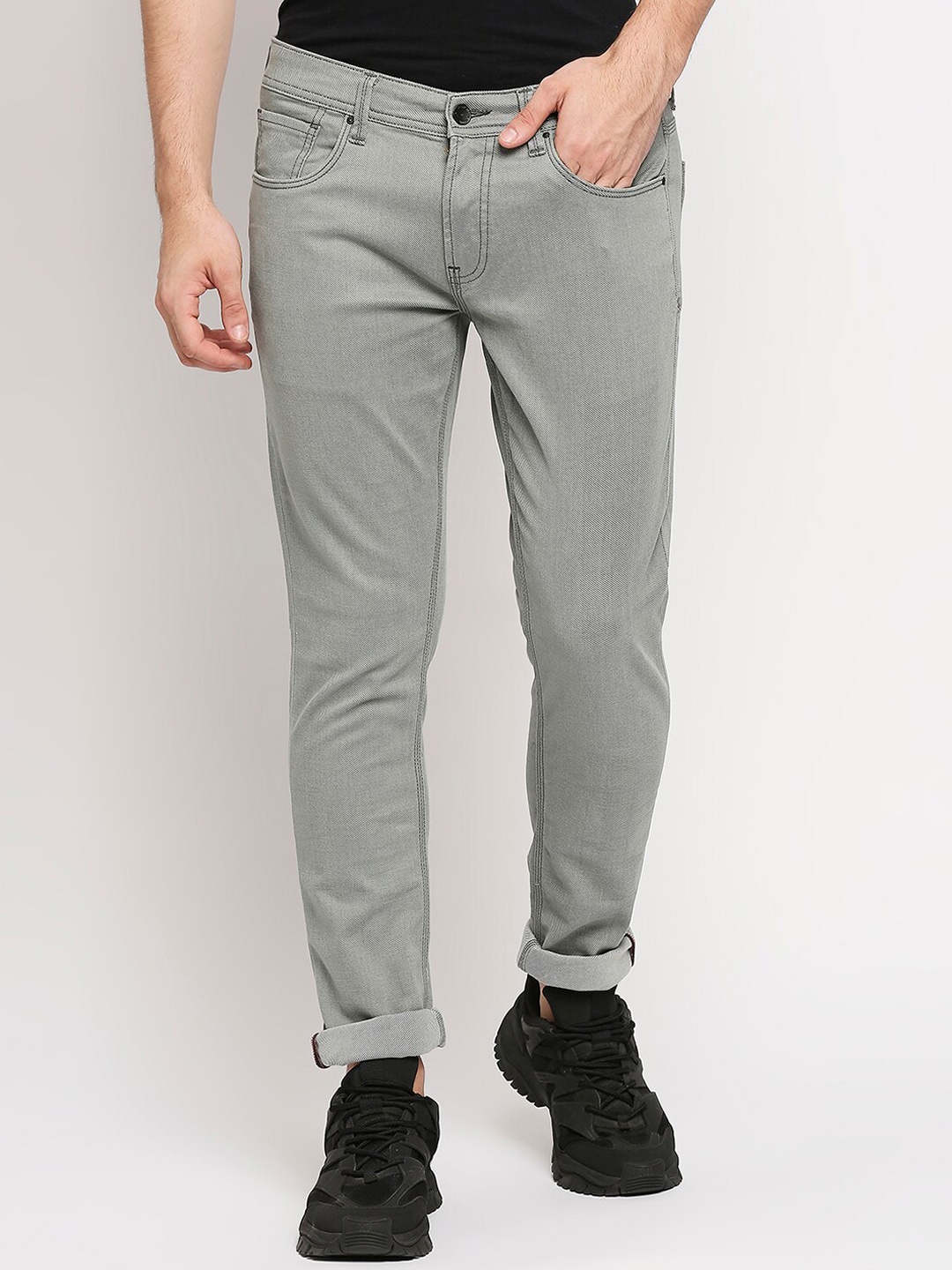 

SPYKAR Men Grey Skinny Fit Low-Rise Pure Cotton Jeans