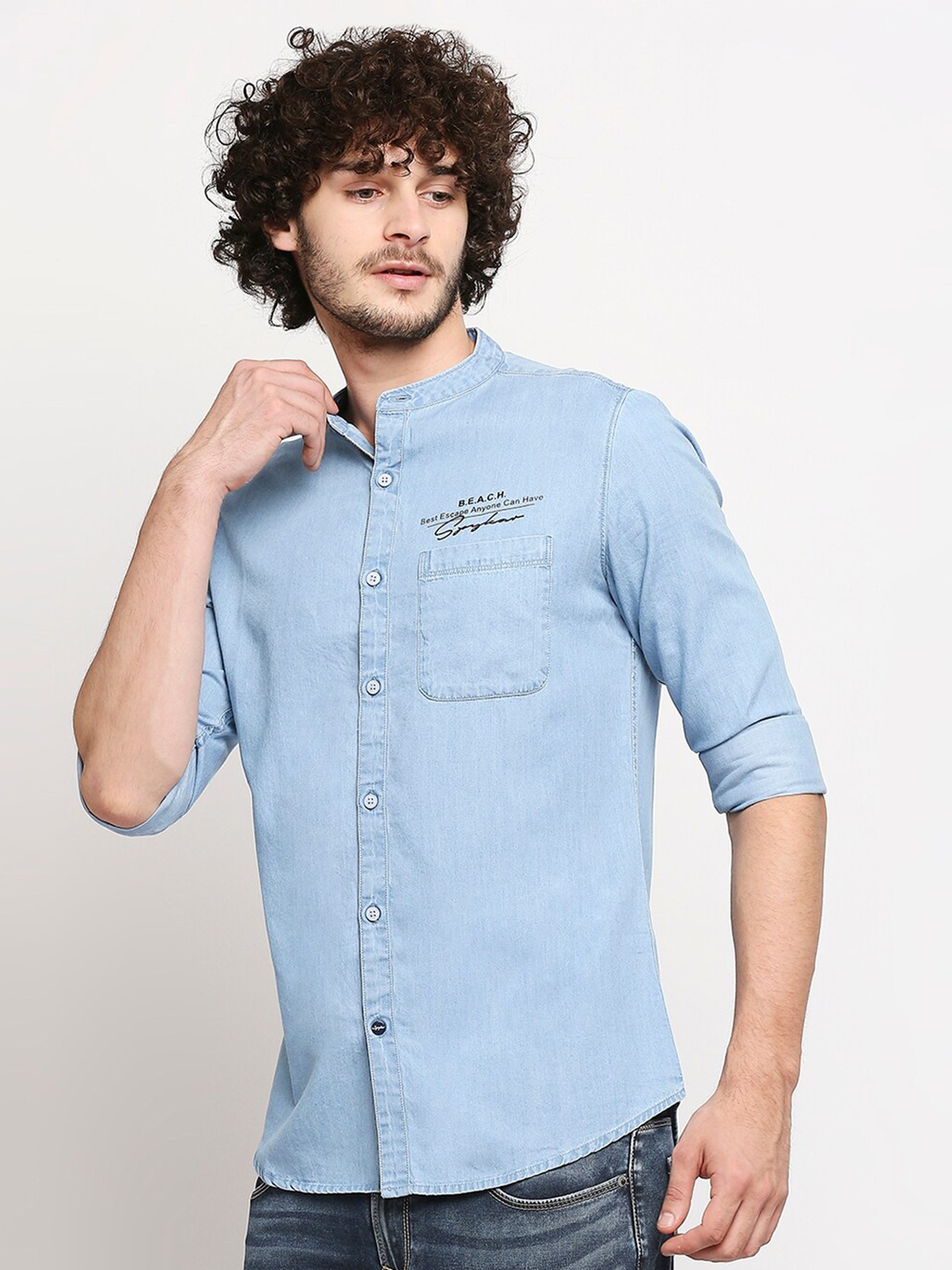 

SPYKAR Men Blue Slim Fit Pure Cotton Casual Shirt