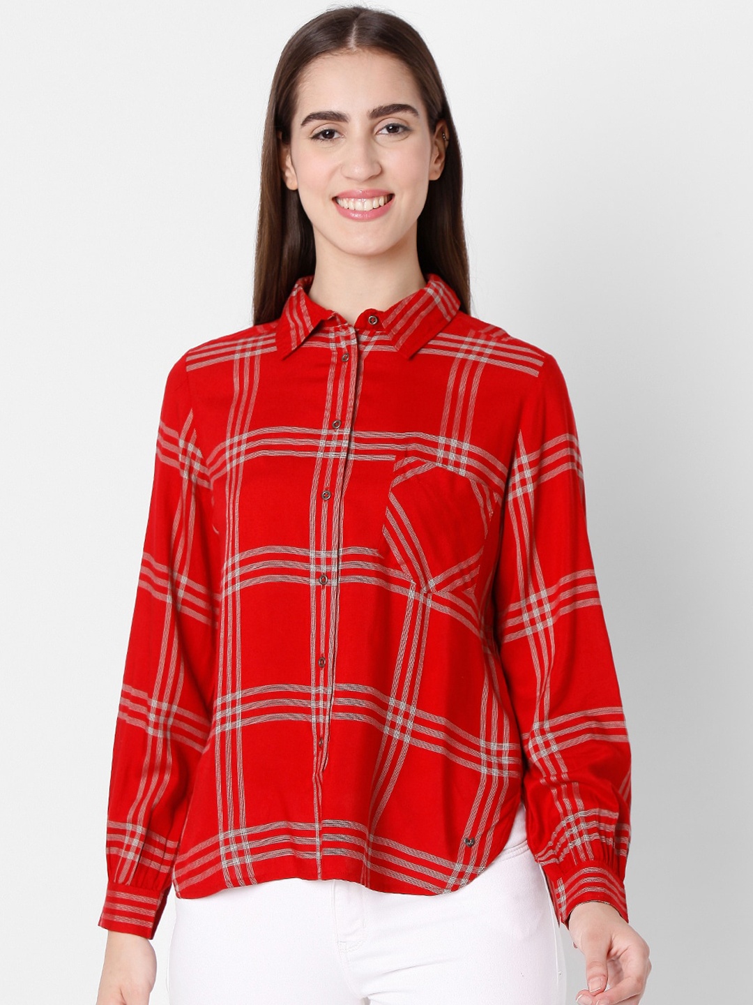 

SPYKAR Women Red Tartan Checks Checked Casual Shirt