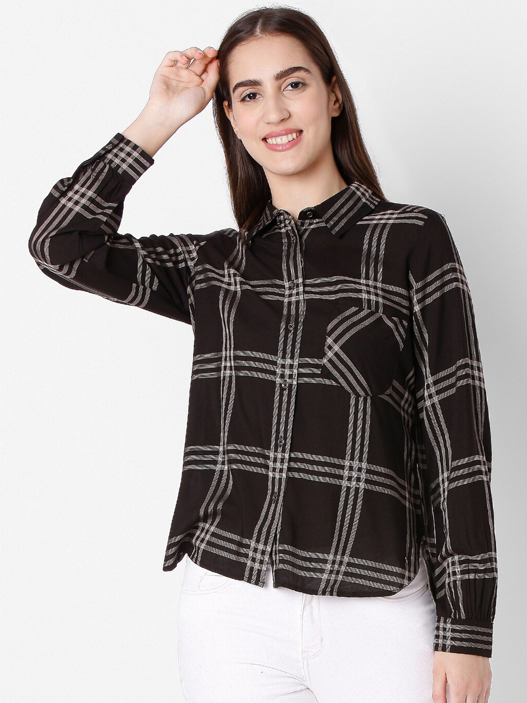 

SPYKAR Women Black Tartan Checks Checked Casual Shirt