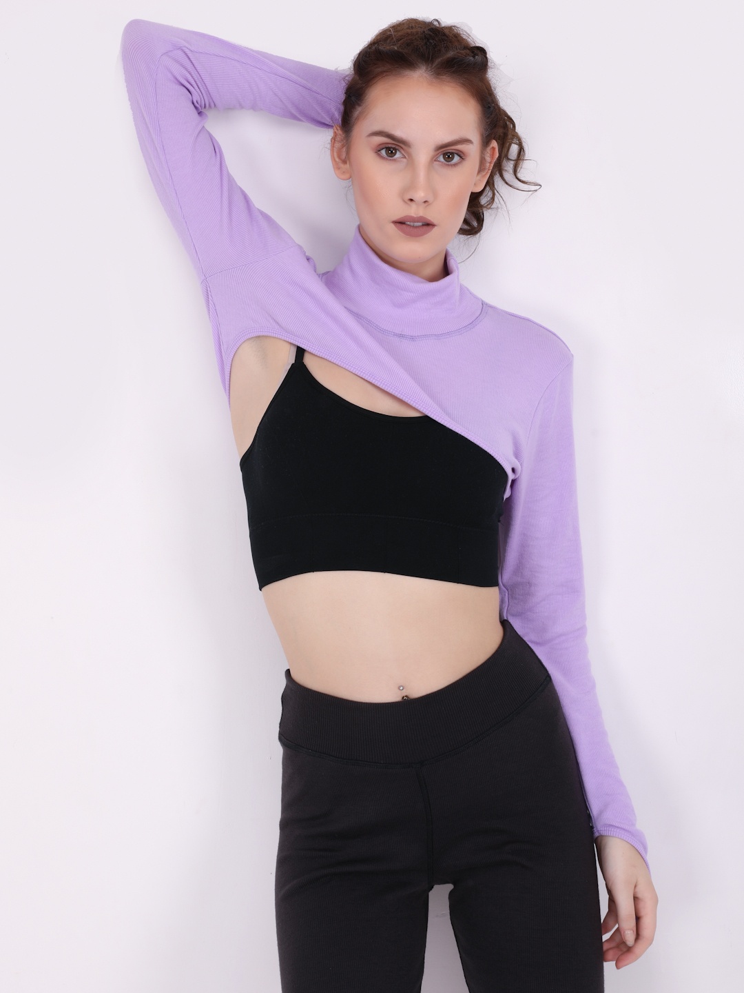 

EVERDION Lavender Ribbed Arm Cover Crop Top