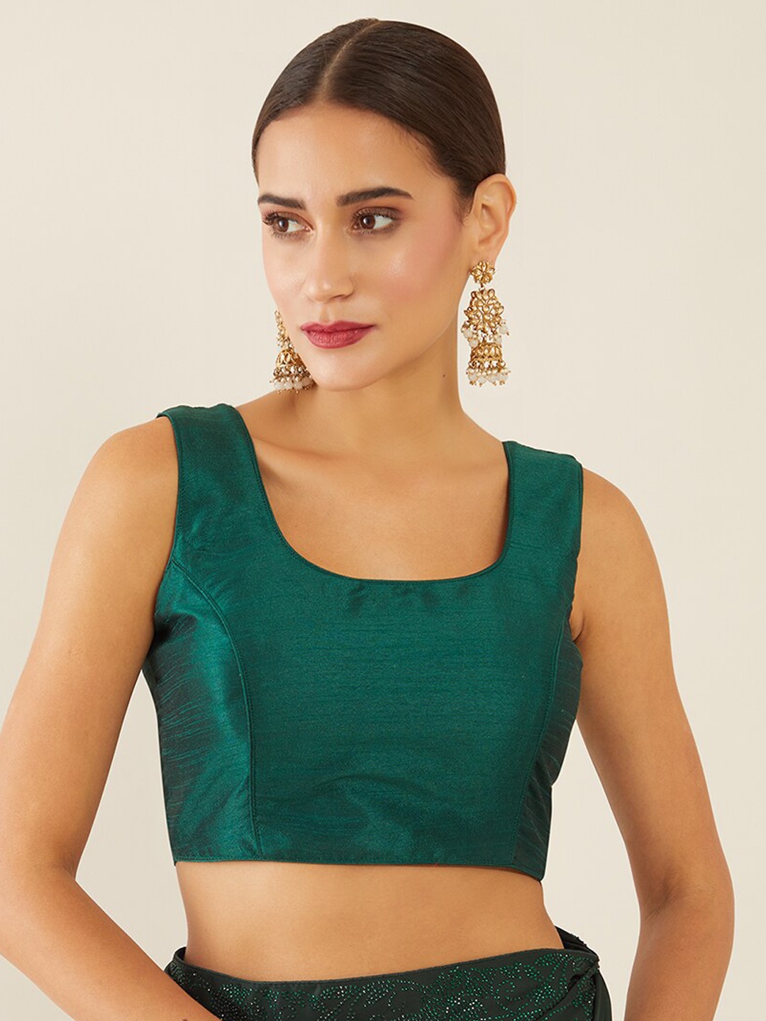 

Soch Women Green Solid Readymade Saree Blouse