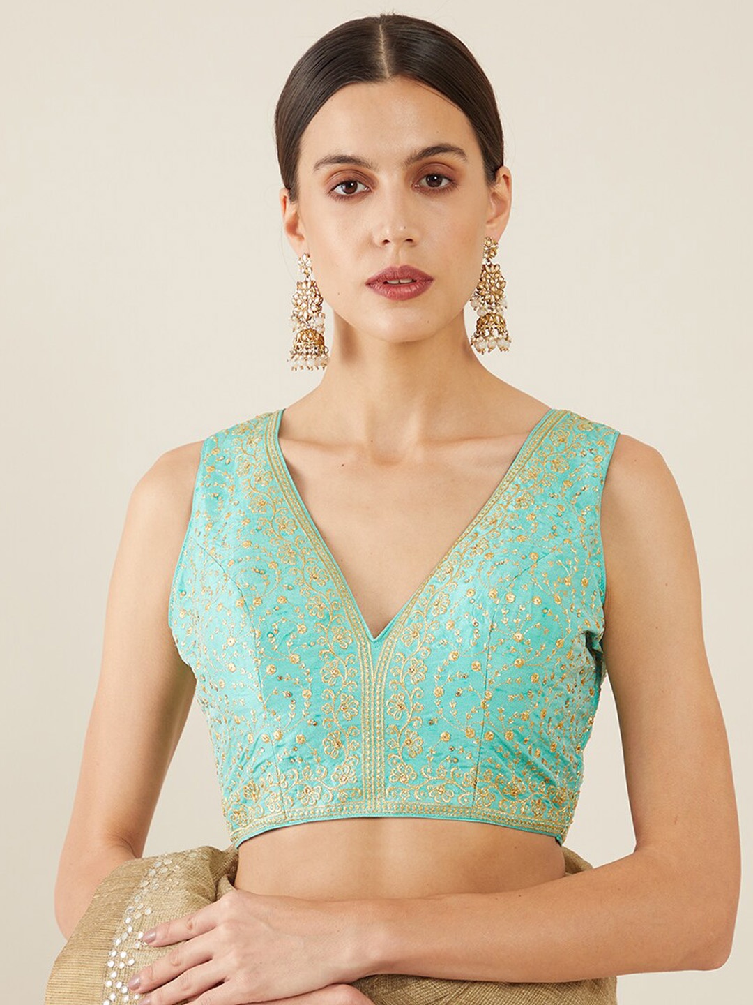 

Soch Women Green Embroidered Readymade Saree Blouse