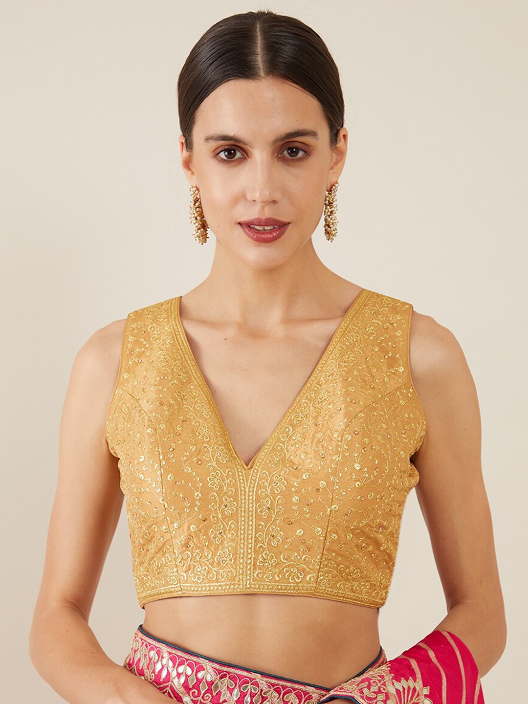 

Soch Women Yellow Embroidered Readymade Saree Blouse