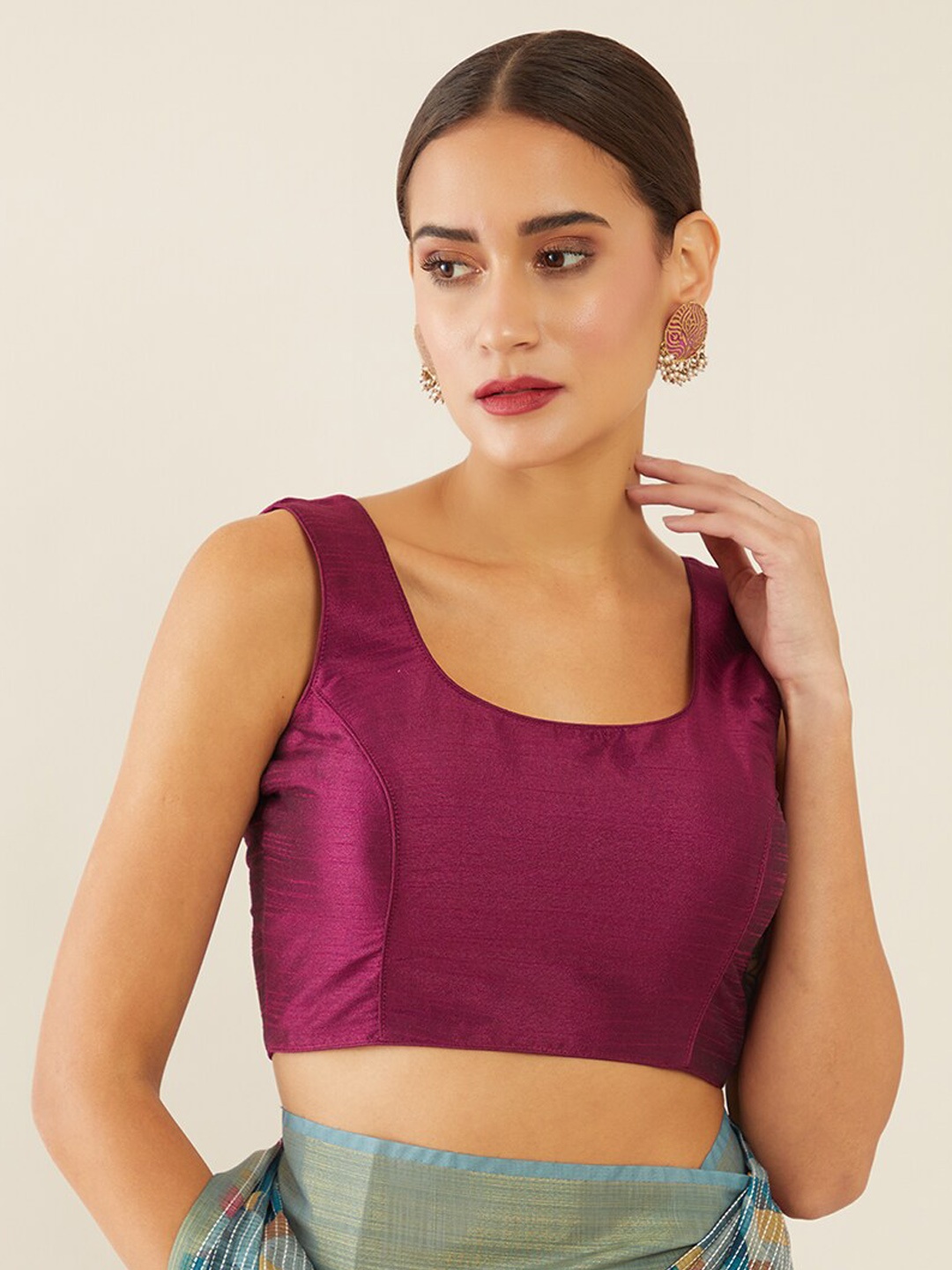 

Soch Women Purple Solid Readymade Saree Blouse