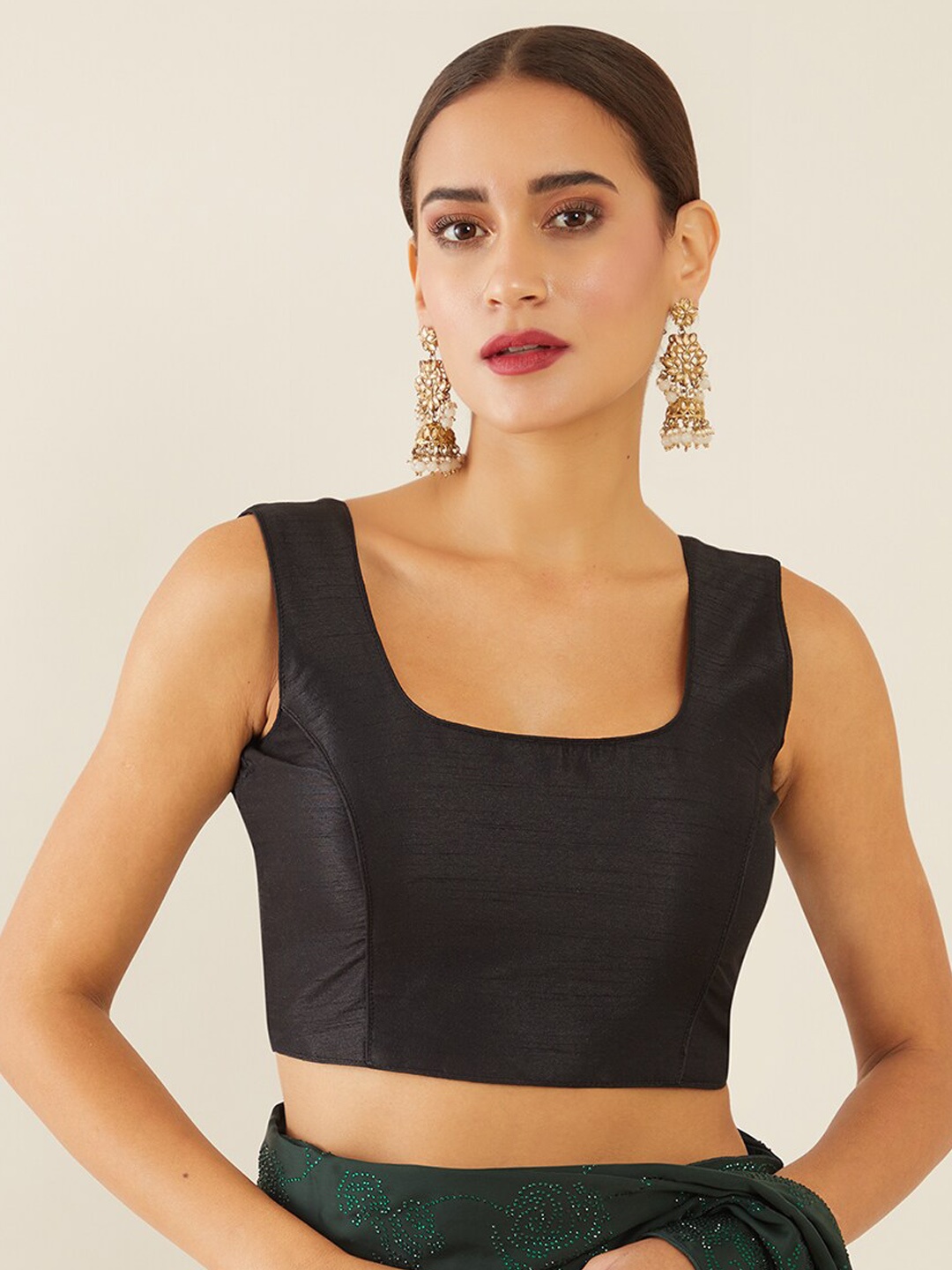 

Soch Women Black Solid Prince Cut Readymade Saree Blouse