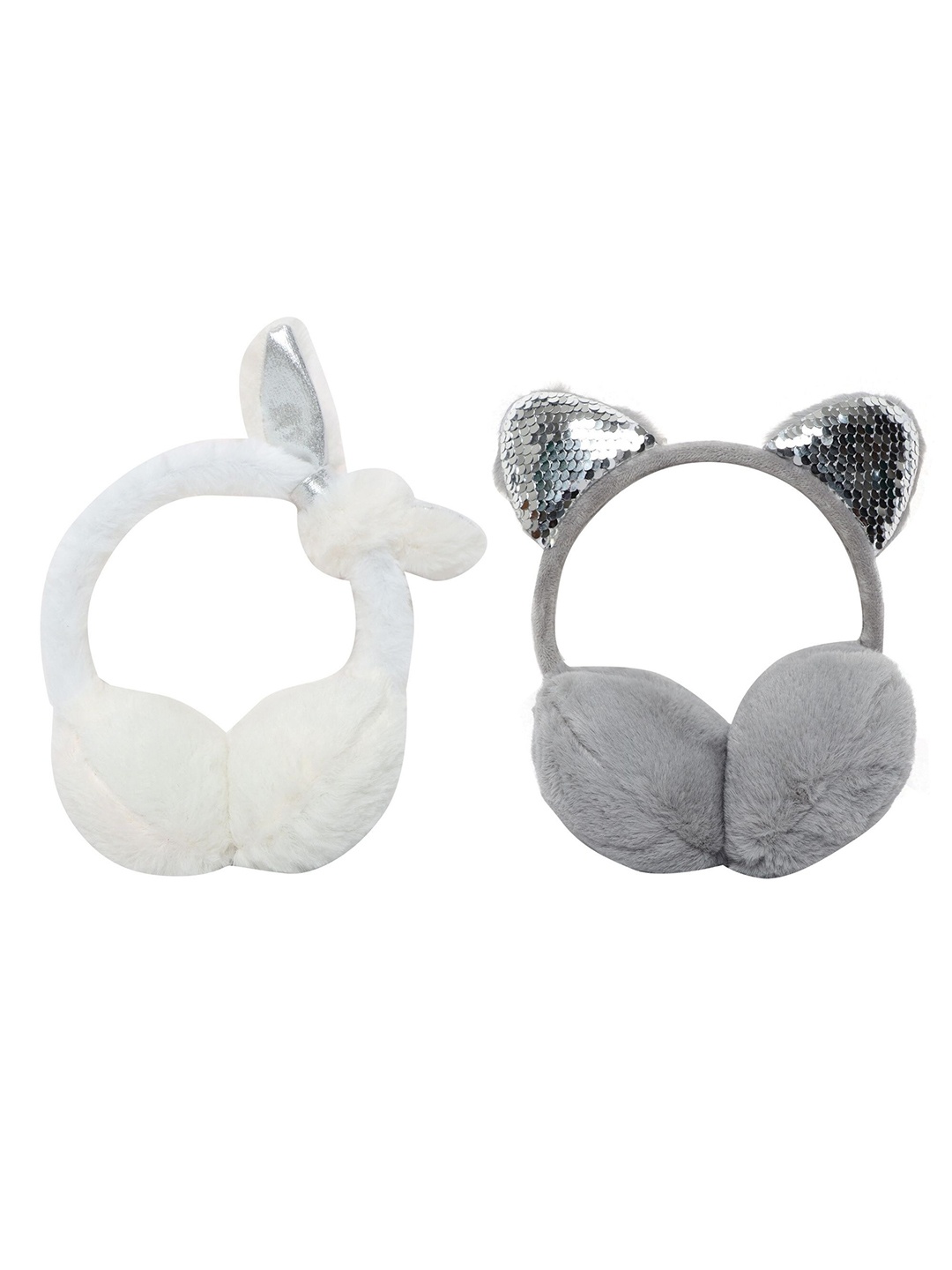 

FabSeasons Girls Grey & White Set of 2 Fur Ear Muffs
