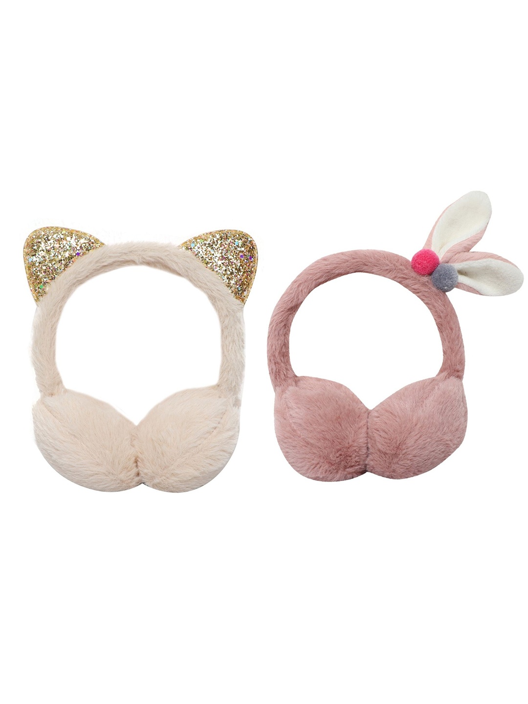 

FabSeasons Unisex Kids Pink & Mauve Set of 2 Winter Wear Ear Muffs Fur Hairband