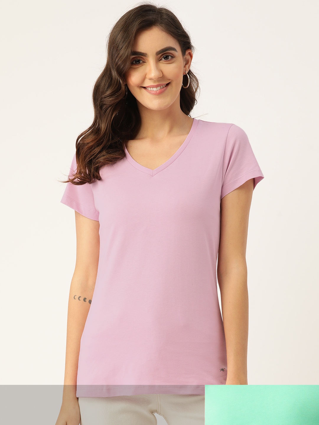 

Monte Carlo Women Pack of 2 Pure Cotton Solid T-shirt, Lavender