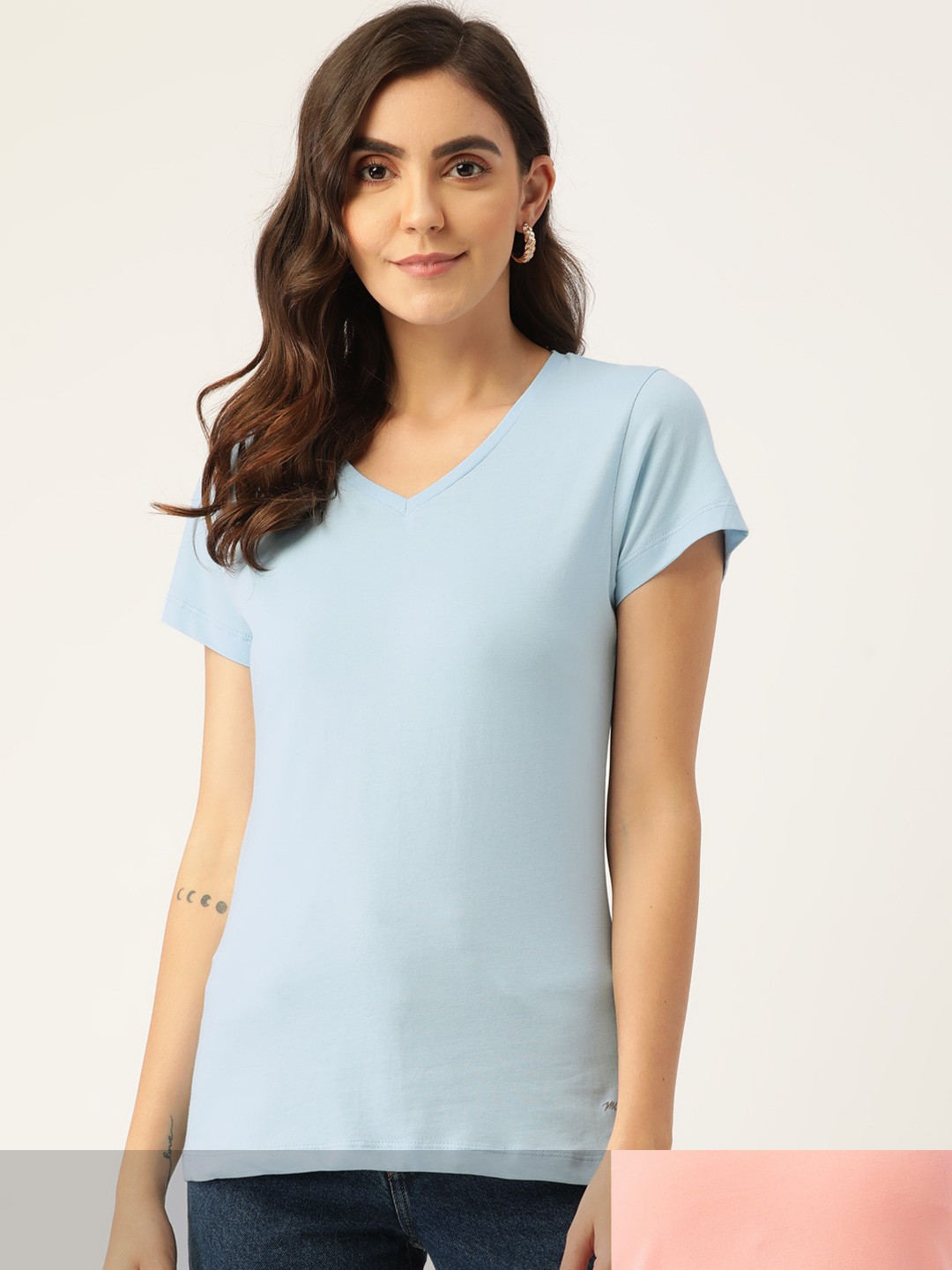 

Monte Carlo Women Pack of 2 Pure Cotton Solid T-shirt, Blue