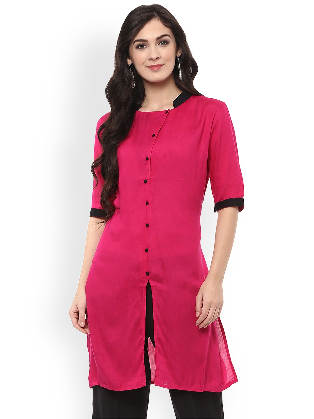 

Pannkh Women Pink Solid Straight Kurta