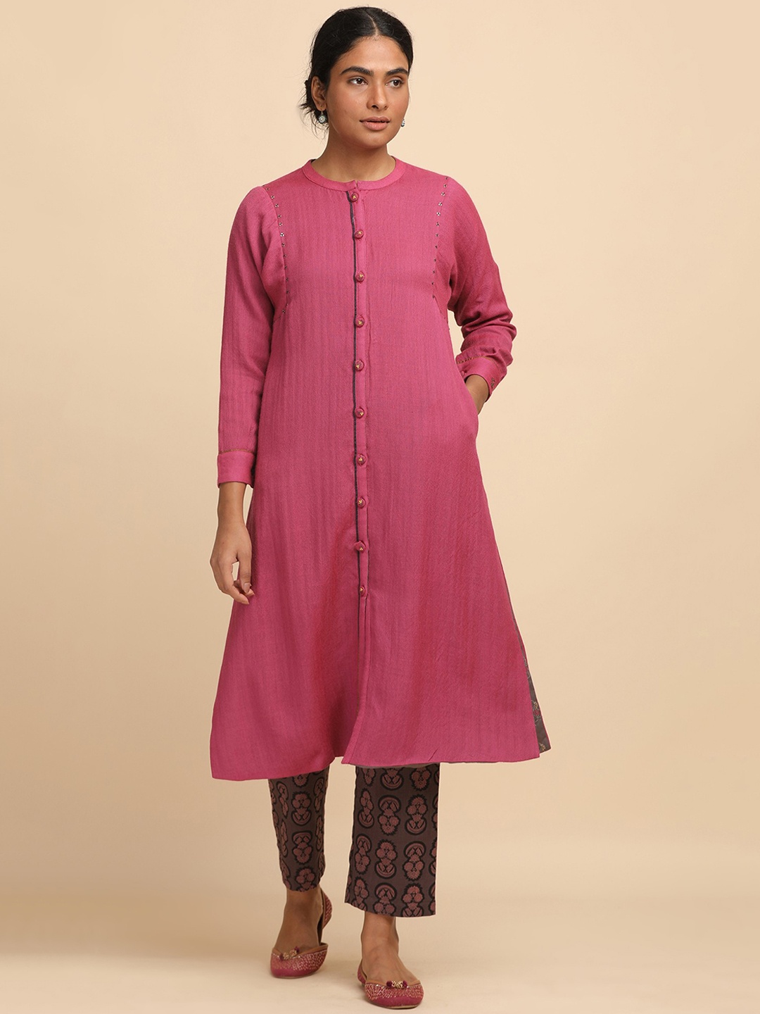 

W The Folksong Collection Embroidered Detail A-Line Kurta, Pink