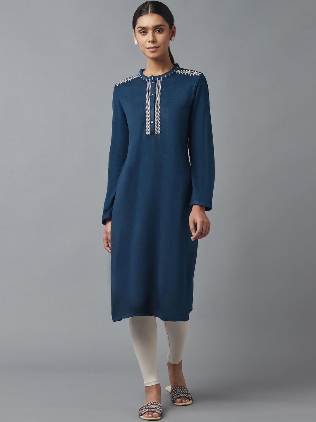 

W Women Blue Thread Work Kurta