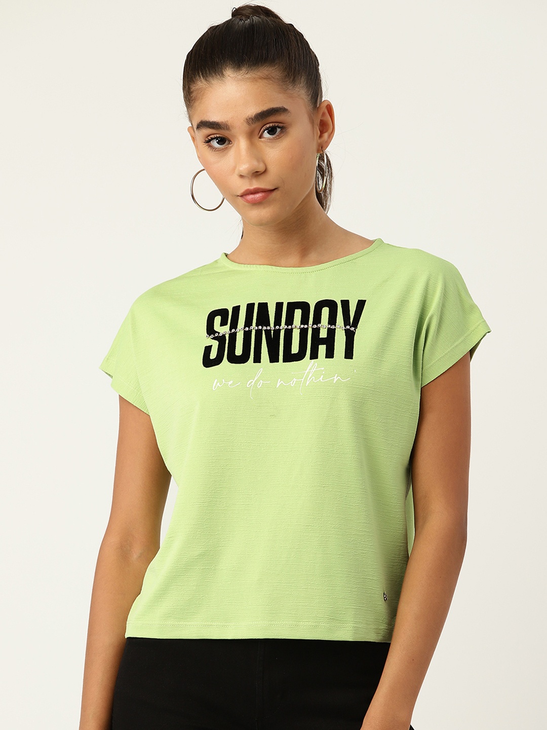 

Monte Carlo Women Green Typography Printed T-shirt