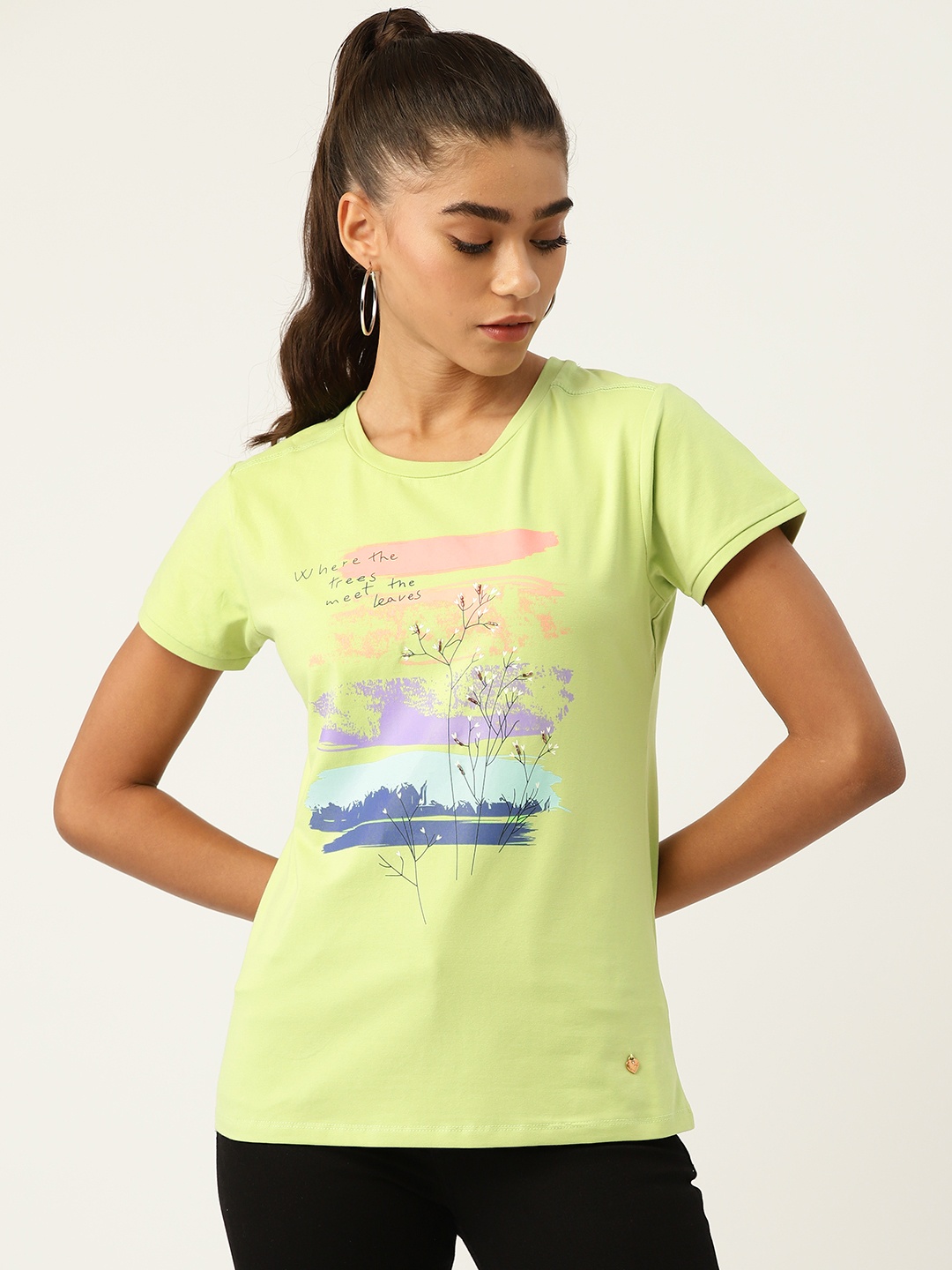 

Monte Carlo Women Lime Green Printed T-shirt