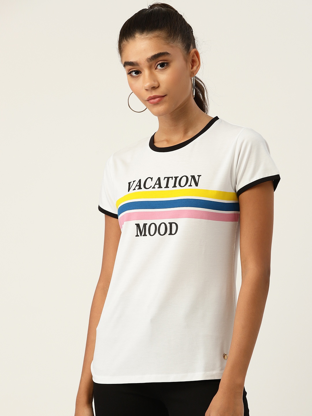Monte Carlo Women White & Black Typography Printed T-shirt