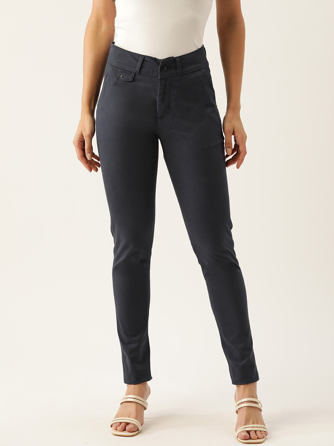 

Monte Carlo Women Navy Blue Solid Straight Fit High-Rise Trousers