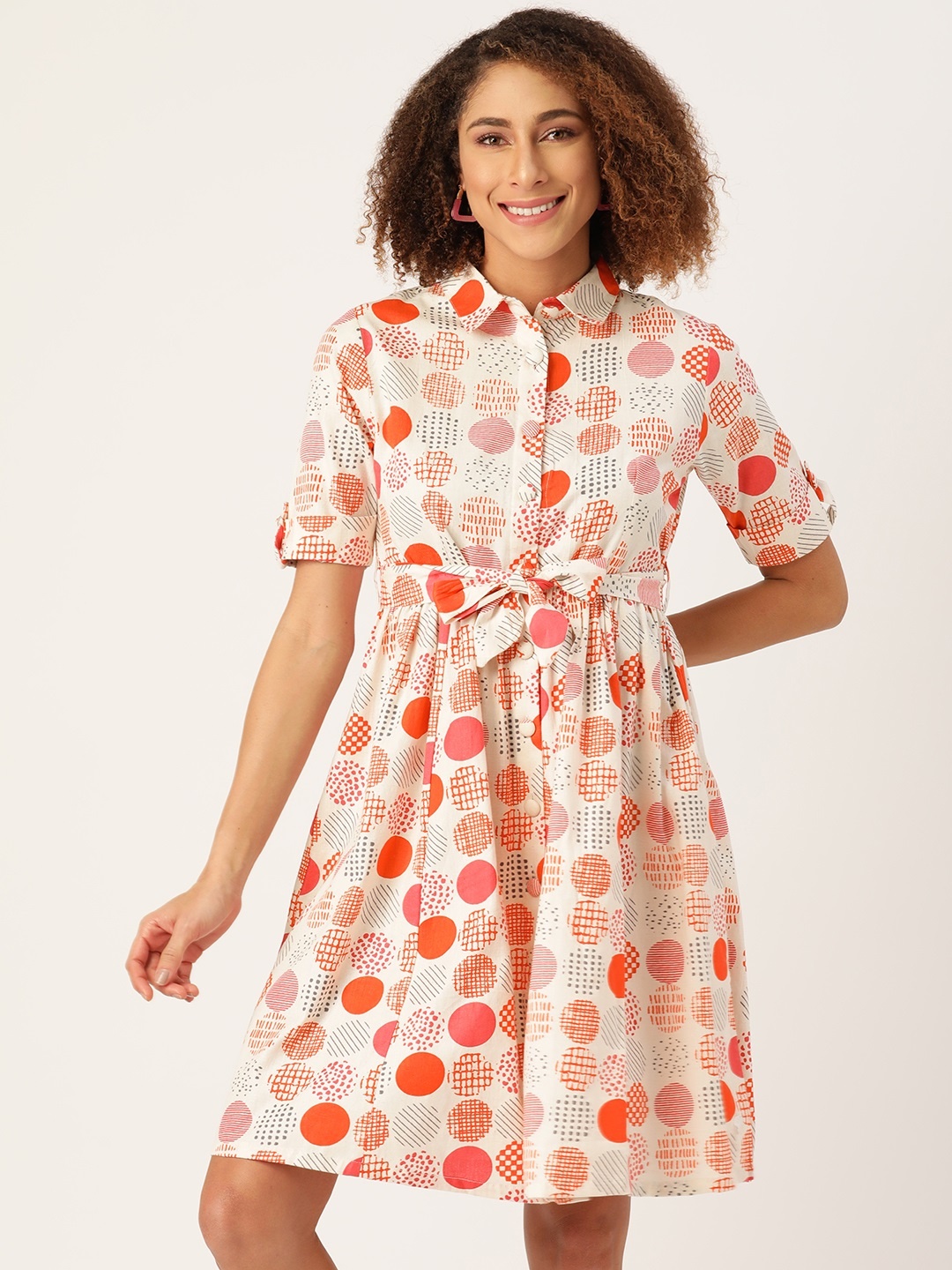 

Monte Carlo White & Pink Pure Cotton Printed A-Line Dress