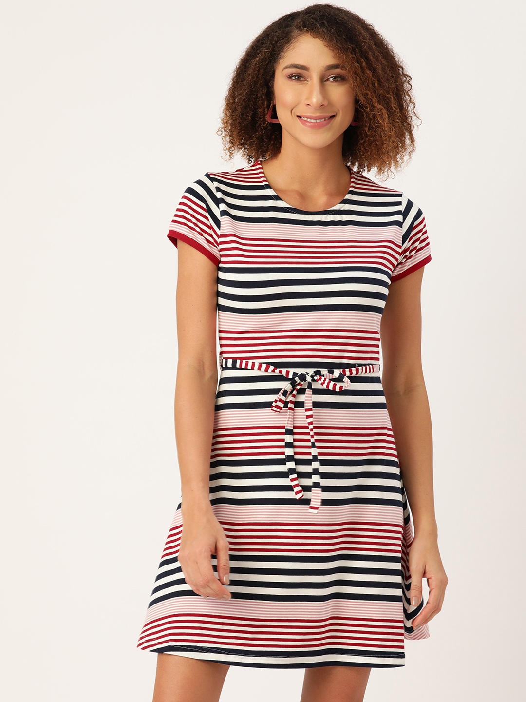 

Monte Carlo Women White & Navy Pure Cotton Blue Striped Tunic