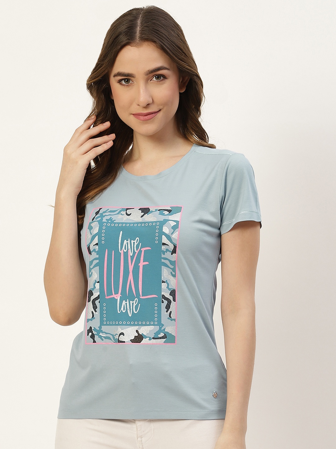 

Monte Carlo Women Blue Typography Printed T-shirt