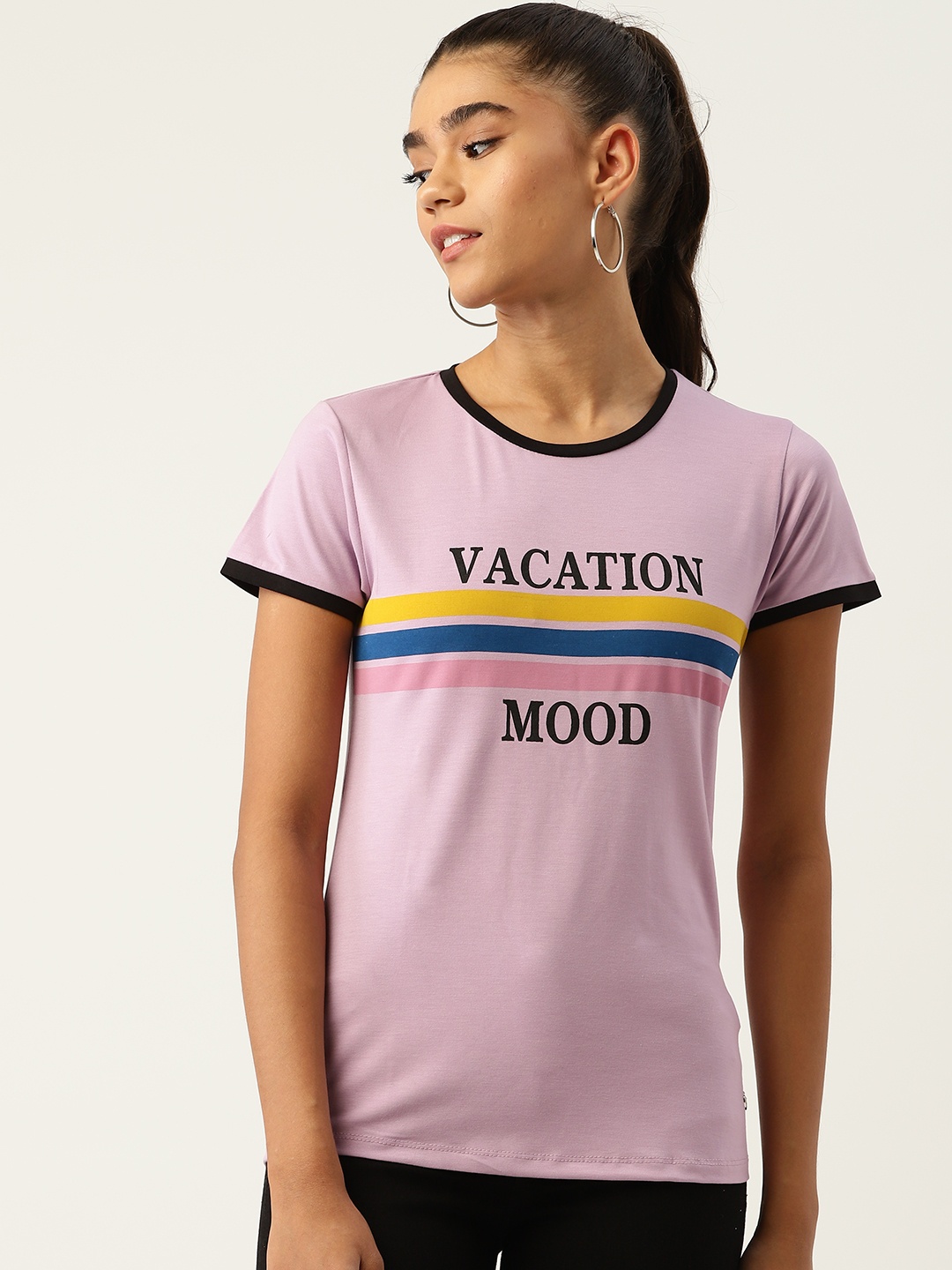 

Monte Carlo Women Purple & Black Typography Printed T-shirt