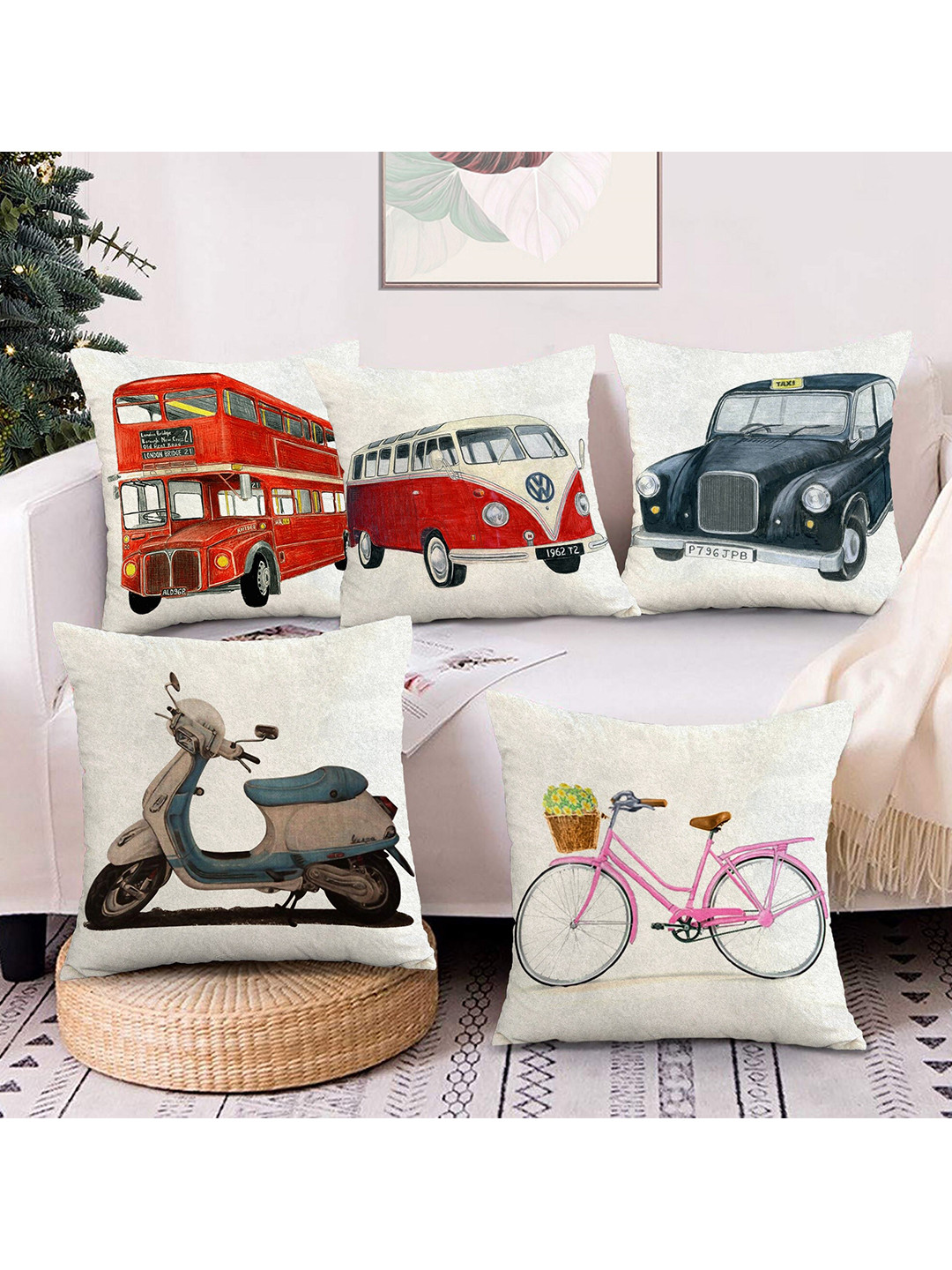 

AEROHAVEN White & Yellow Set of 5 Quirky Velvet Square Cushion Covers