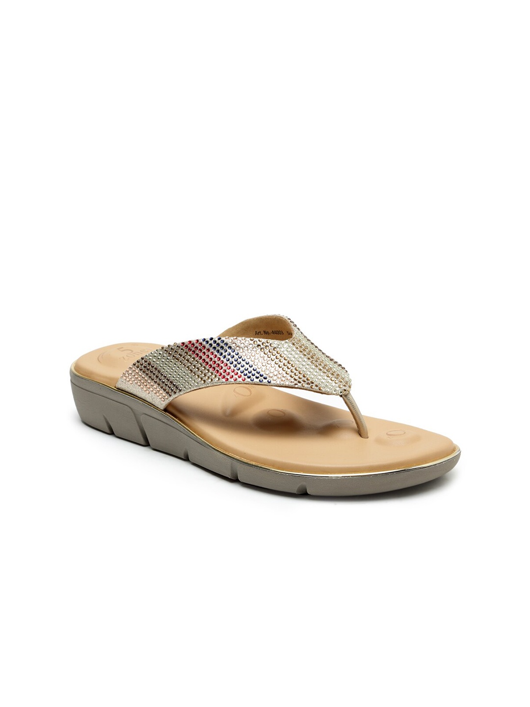 

VON WELLX GERMANY Women Gold & Brown Embellished Open Toe Flats