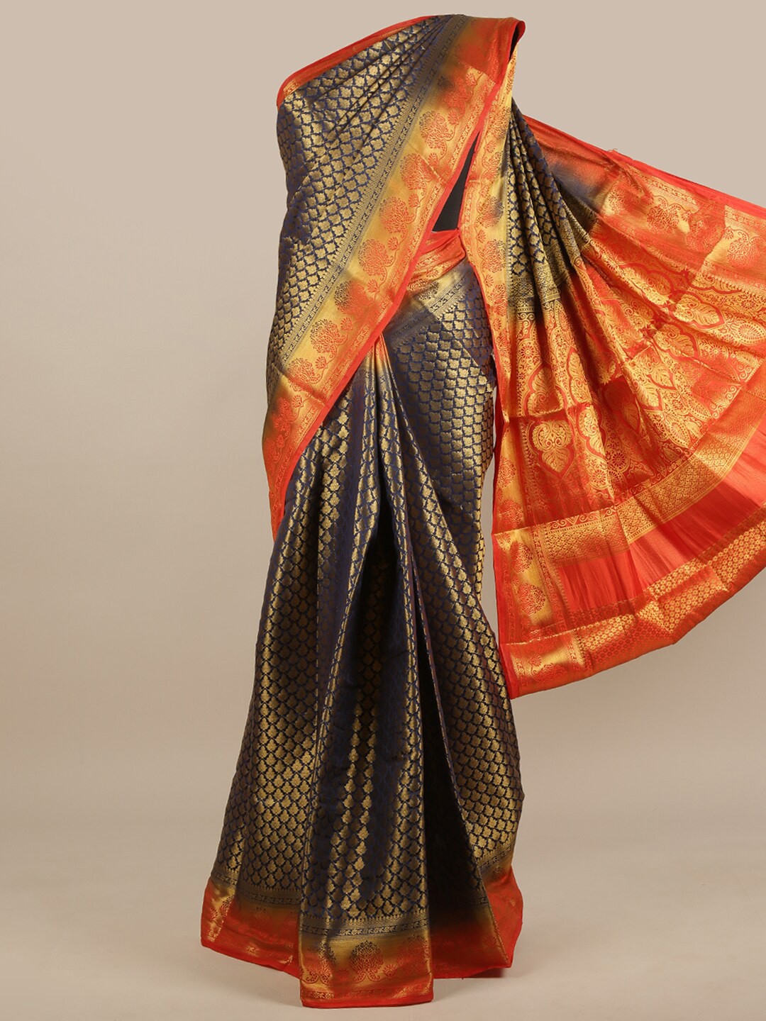 

Pothys Blue & Red Woven Design Jute Silk Saree