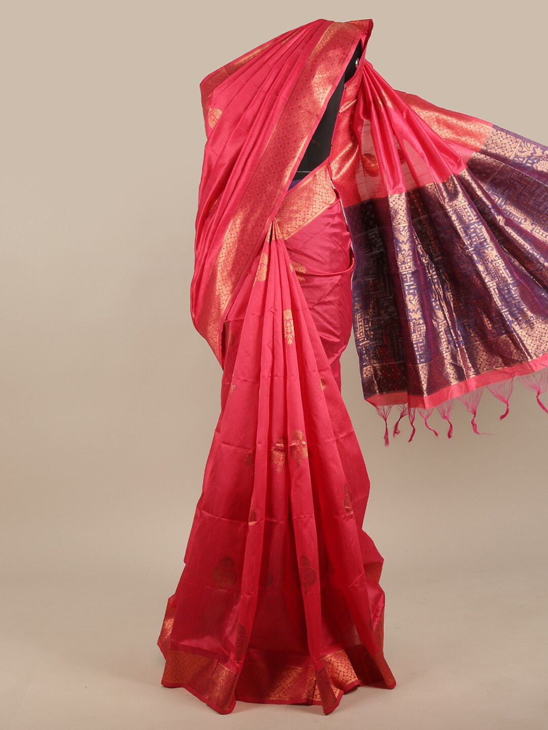

Pothys Pink & Purple Ethnic Motifs Woven Design Jute Silk Saree