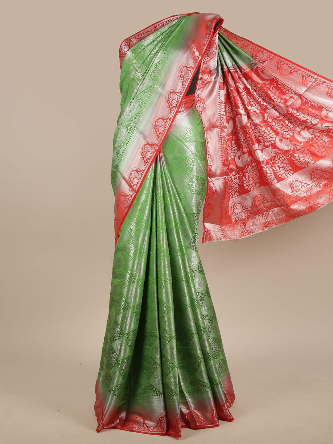 

Pothys Green & Red Woven Design Zari Jute Silk Saree