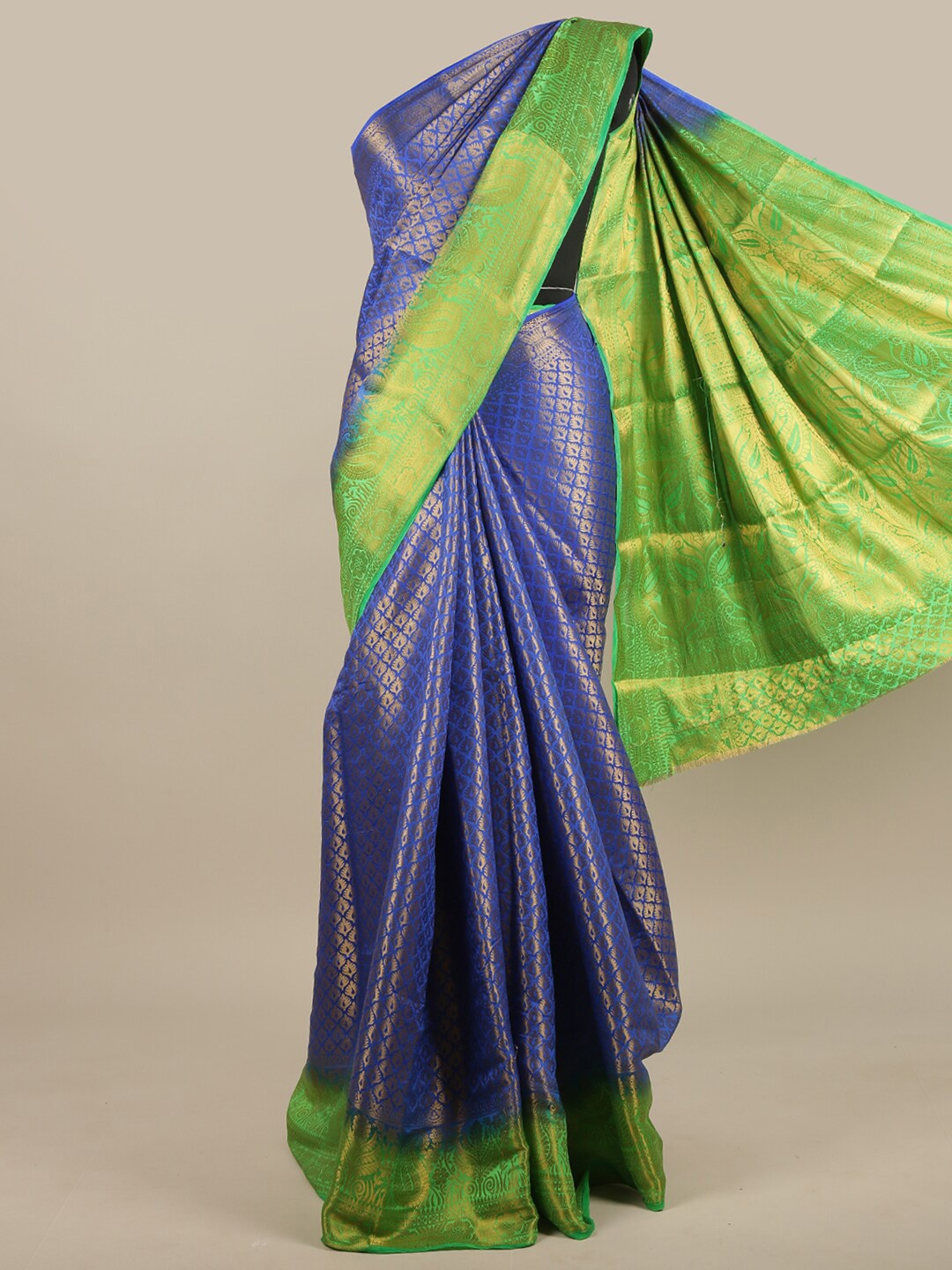 

Pothys Blue & Green Woven Design Jute Silk Saree