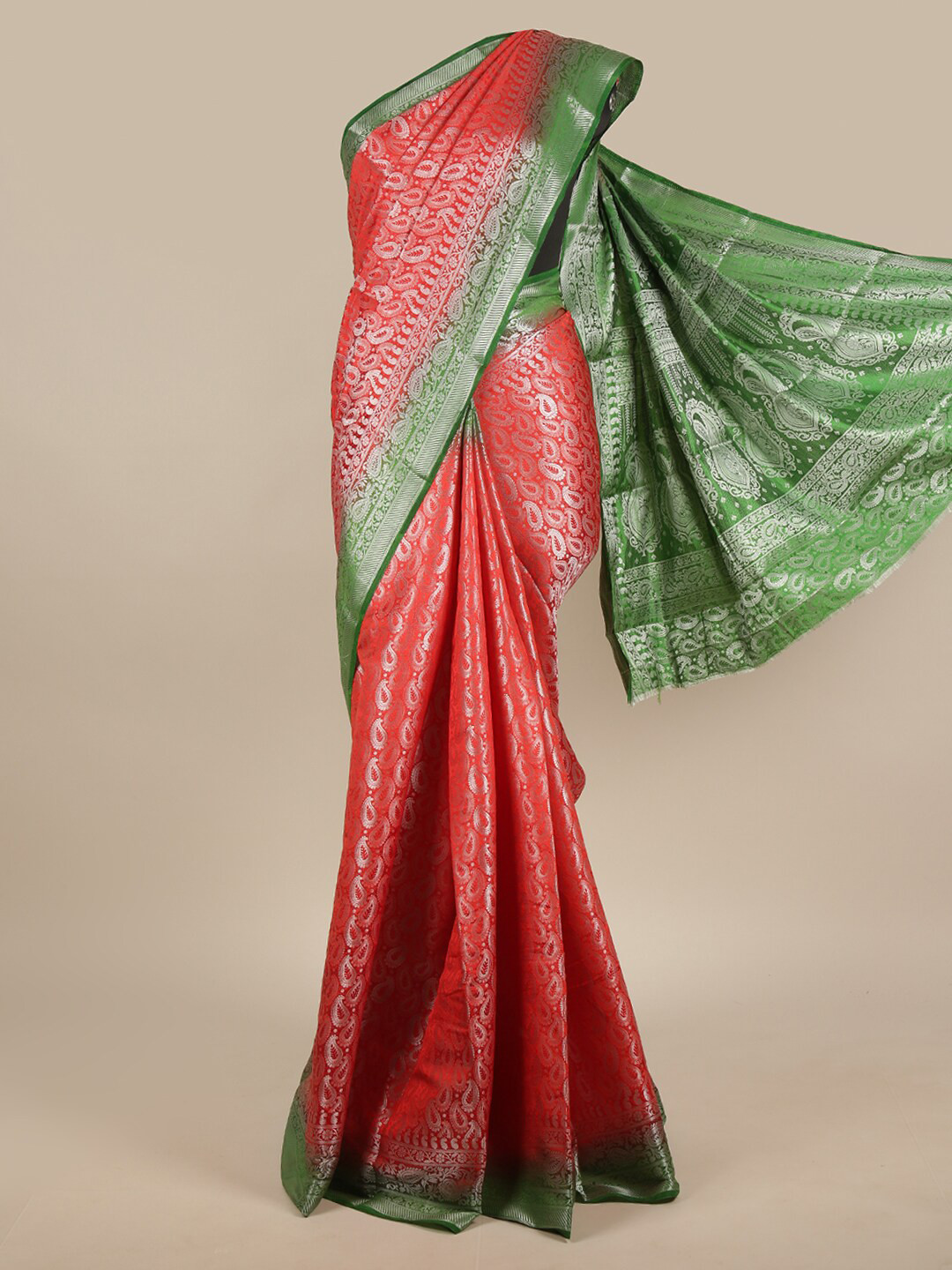 

Pothys Red & Green Woven Design Zari Jute Silk Saree