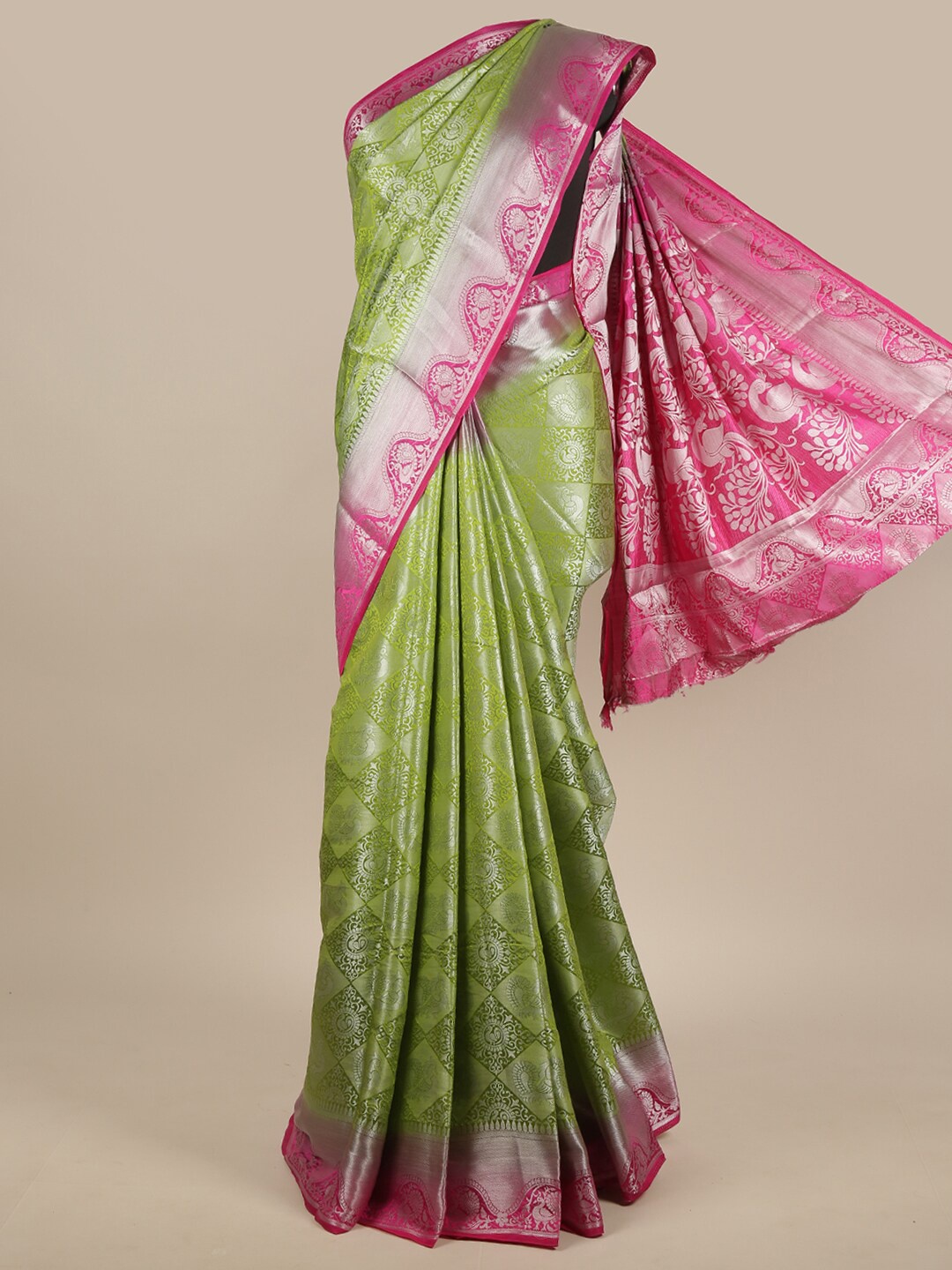 

Pothys Green & Pink Woven Design Jute Silk Saree