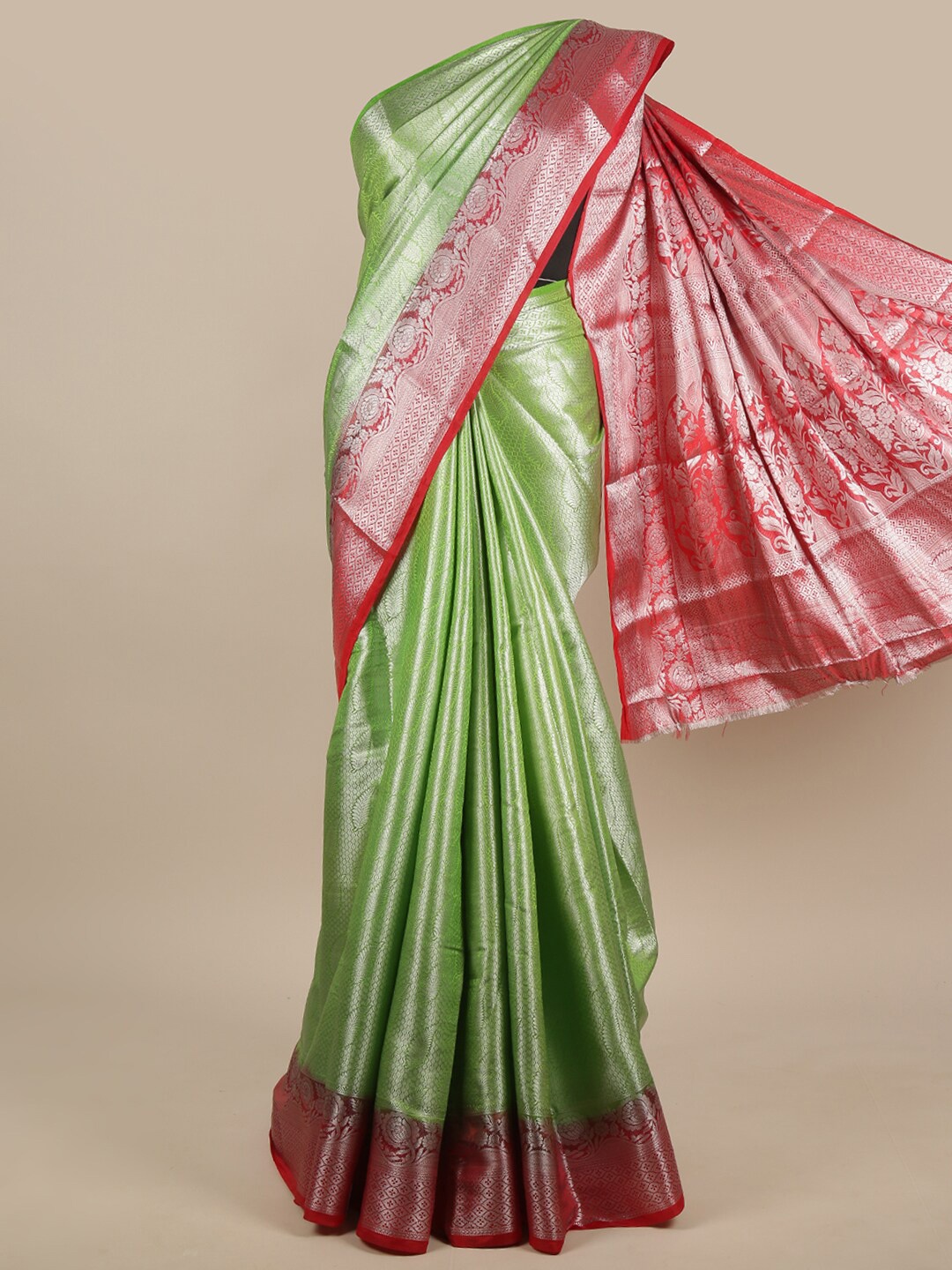 

Pothys Green & Red Woven Design Jute Silk Saree