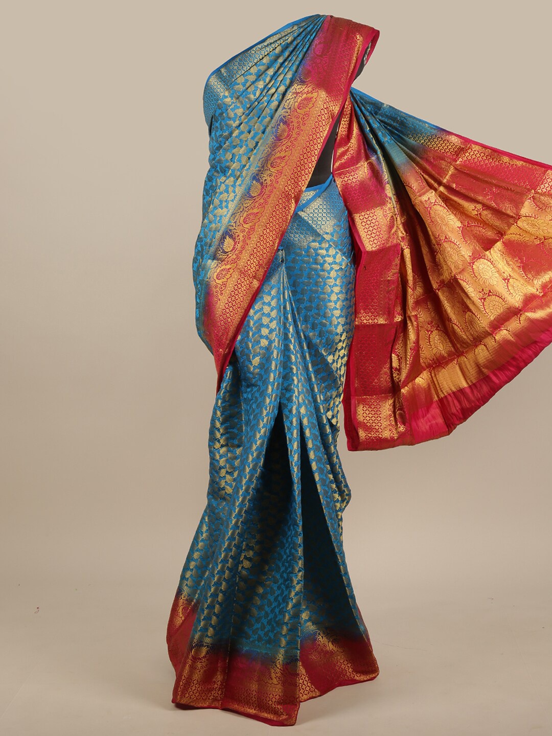 

Pothys Blue & Pink Ethnic Motifs Zari Jute Silk Saree