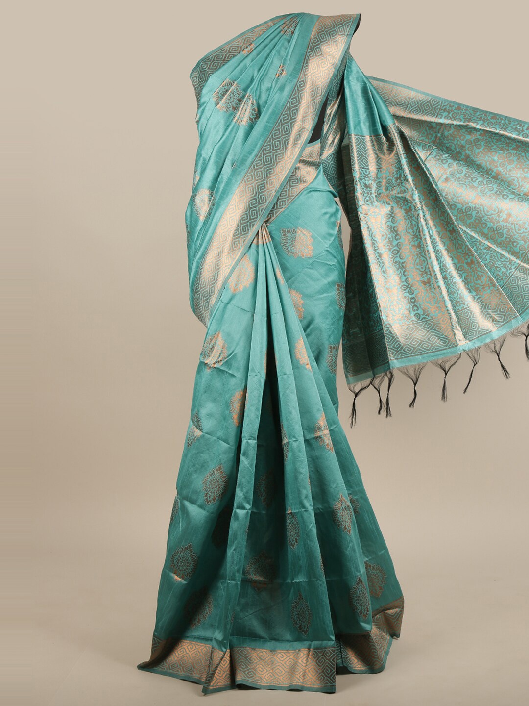 

Pothys Green & Silver-Toned Woven Design Zari Jute Silk Saree