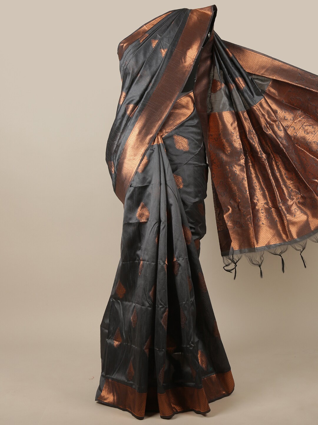 

Pothys Grey & Copper-Toned Ethnic Motifs Zari Jute Silk Saree