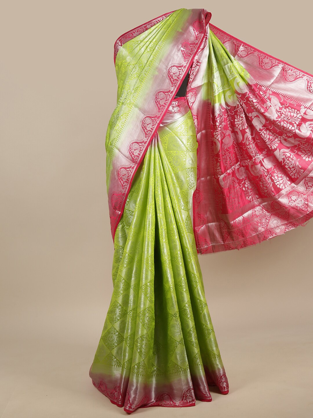 

Pothys Green & Magenta Ethnic Motifs Zari Jute Silk Saree