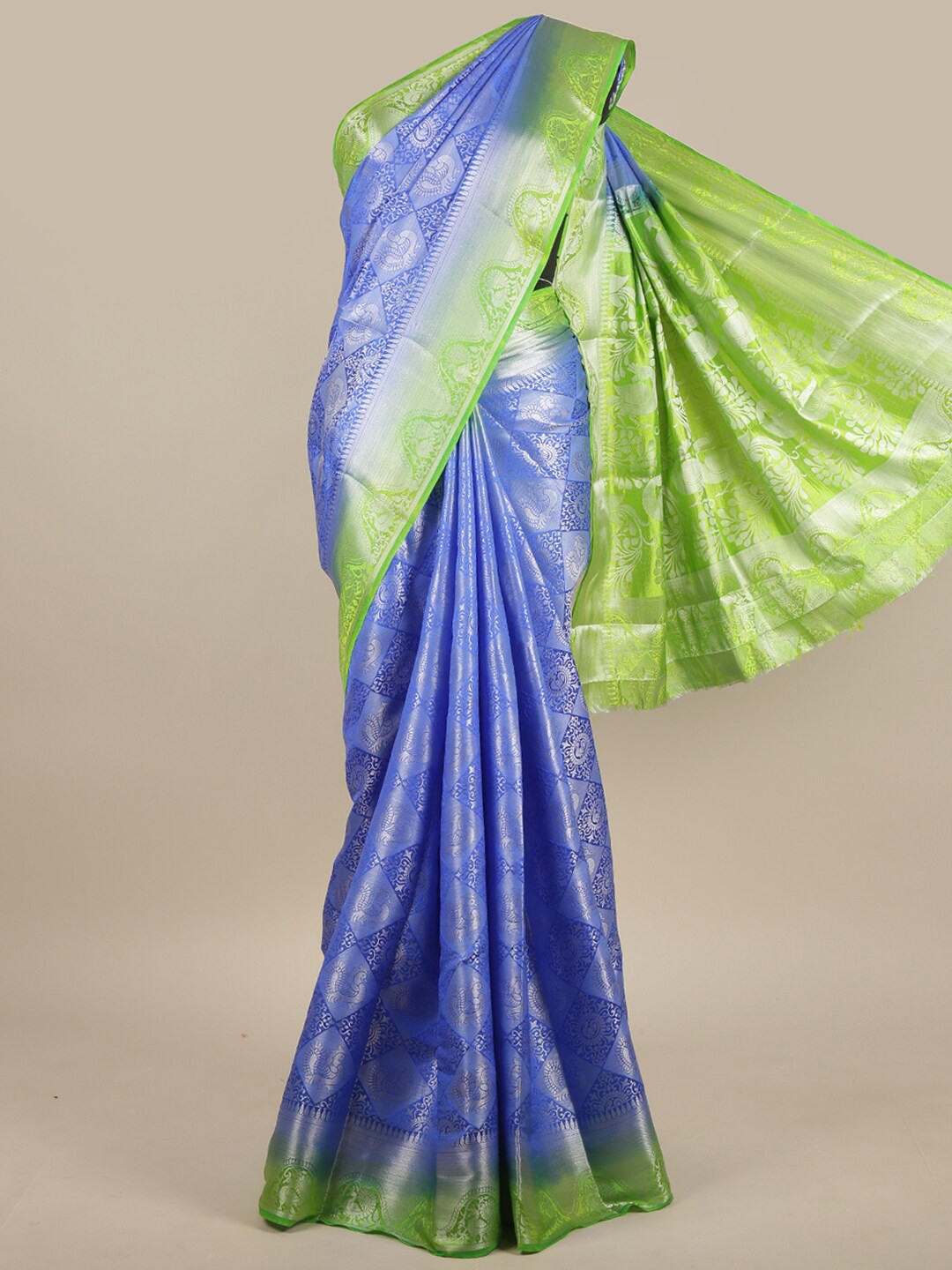 

Pothys Blue & Green Woven Design Zari Jute Silk Saree