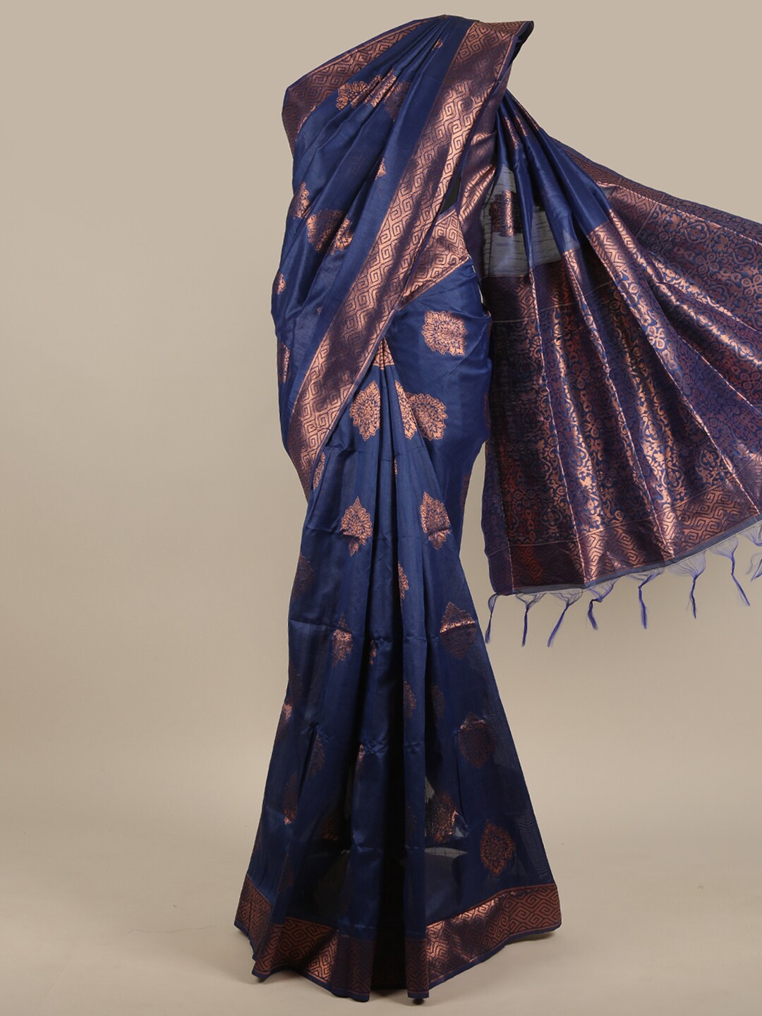 

Pothys Blue & Gold-Toned Woven Design Zari Jute Silk Saree