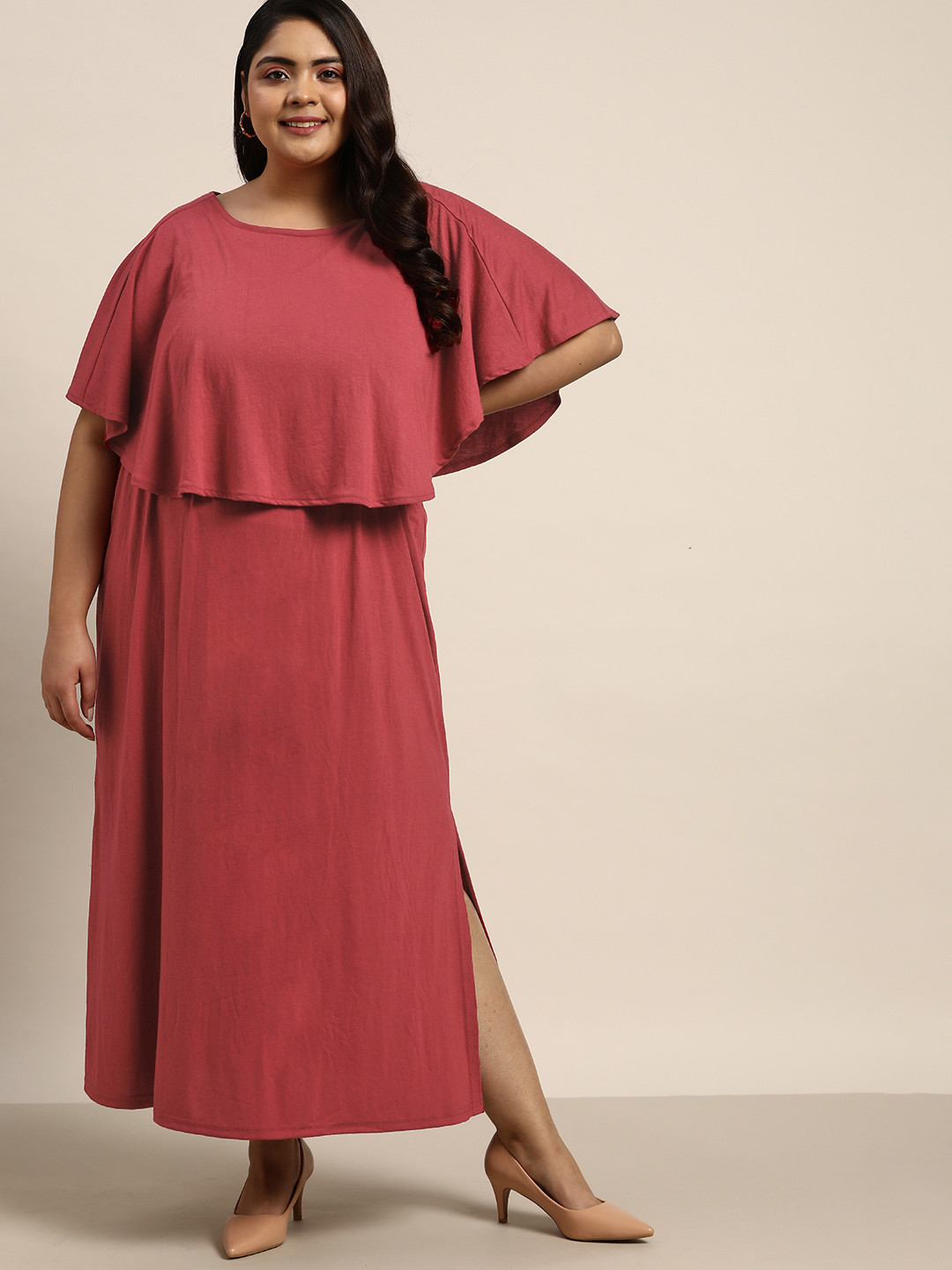 

Sztori Women Plus Size Pink Solid Layered Maxi Dress