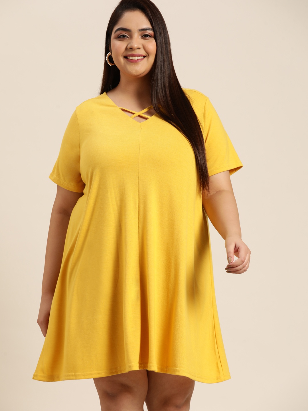 

Sztori Women Plus Size Yellow A-Line Dress