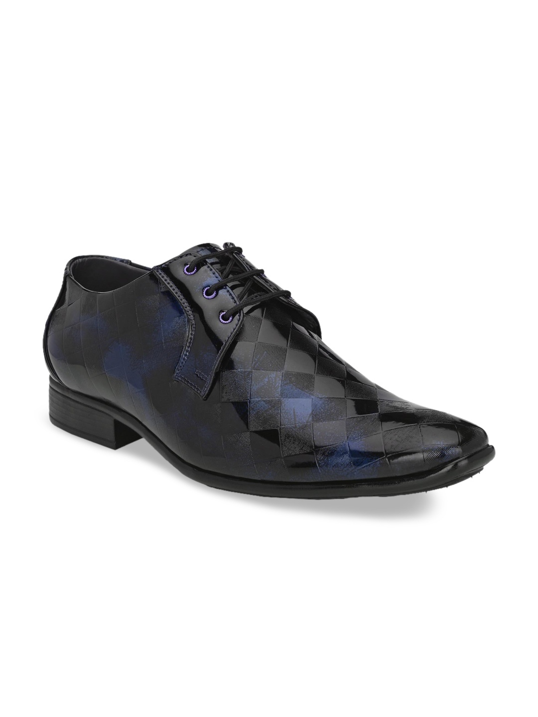 

Ferraiolo Men Black & Blue Checked Formal Derbys