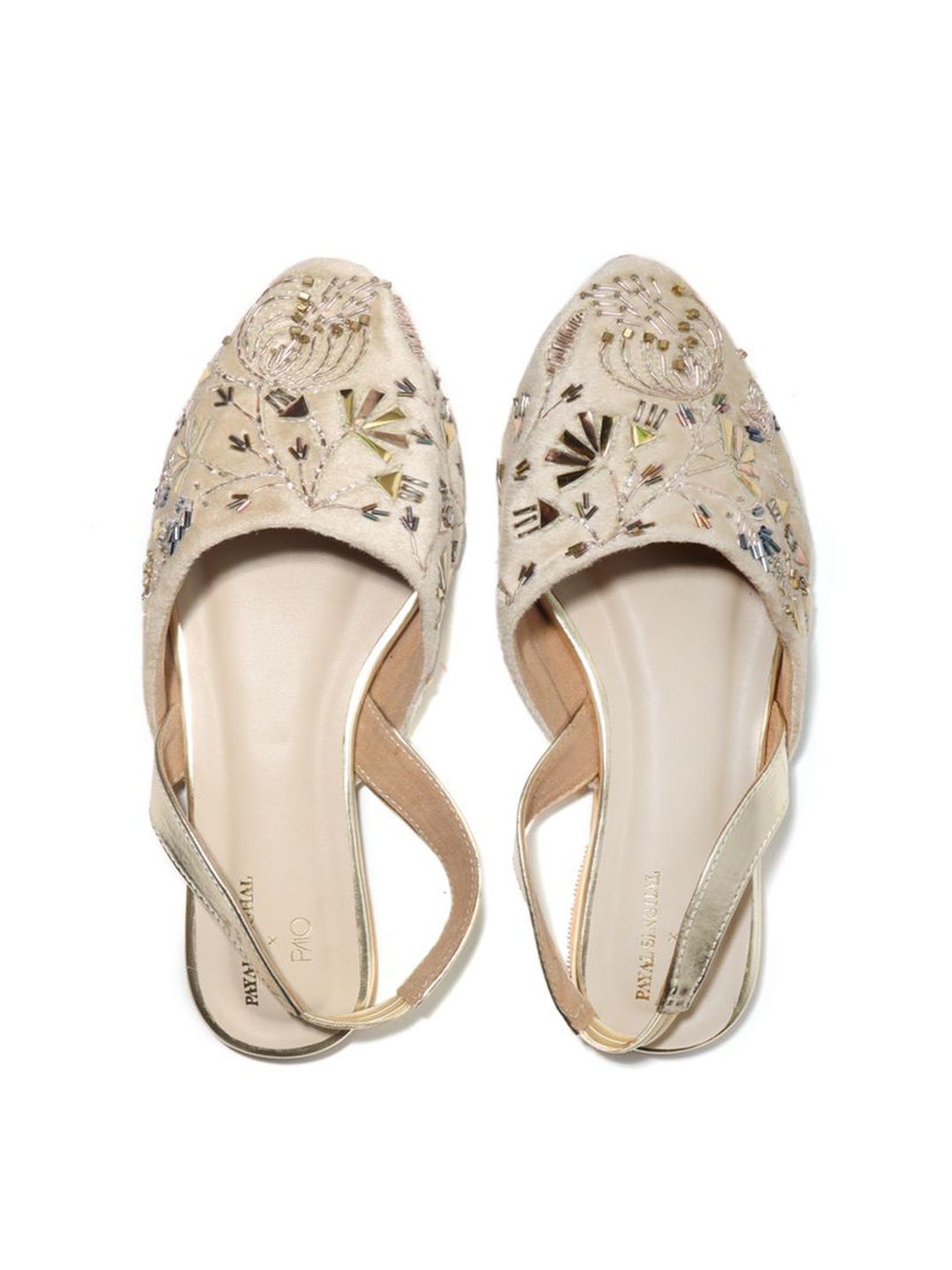 

PAIO Women Cream-Coloured Embellished Leather Ethnic Mules Flats