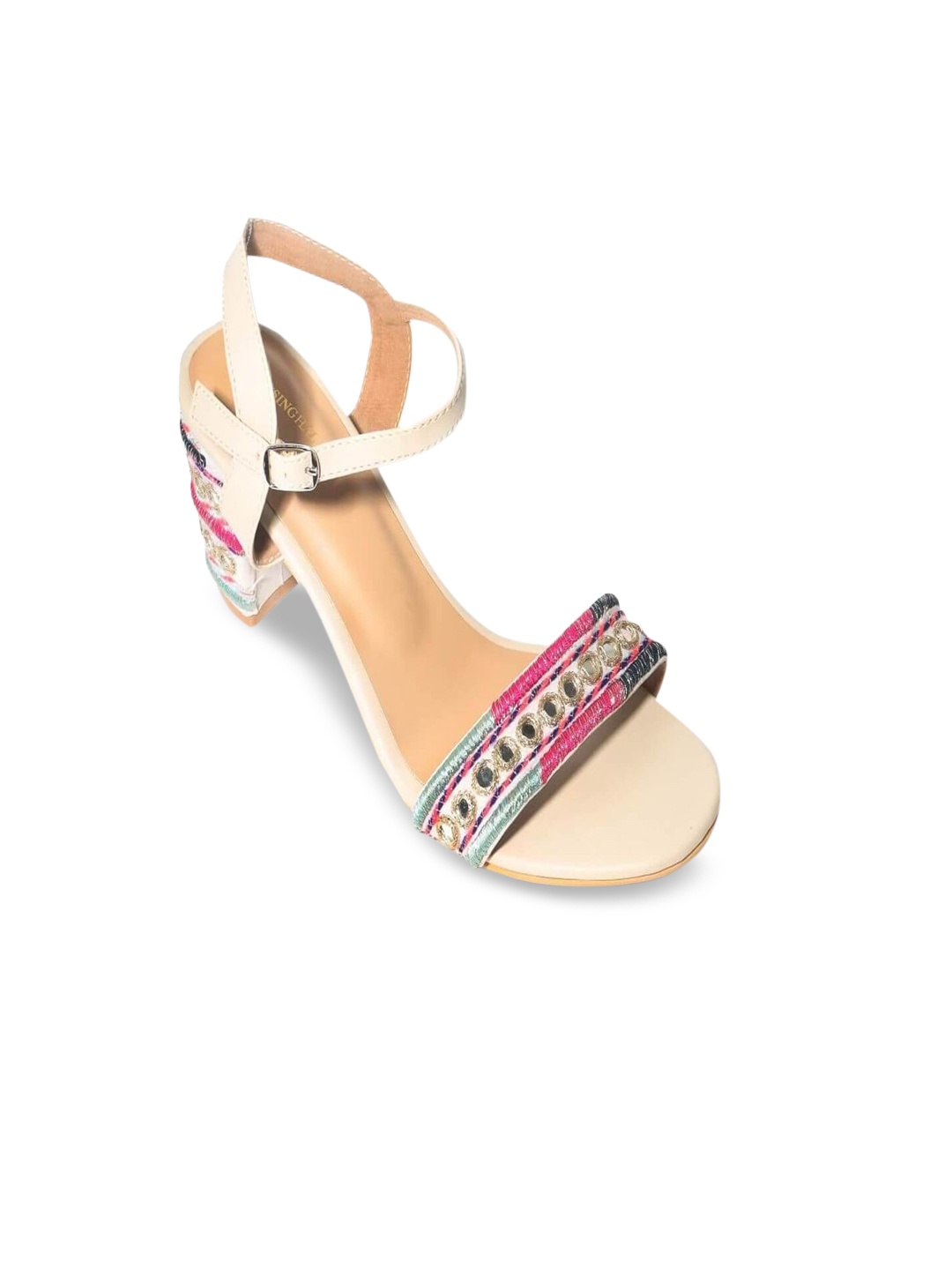 

PAIO Women Cream-Coloured & Pink Embellished Block Heels