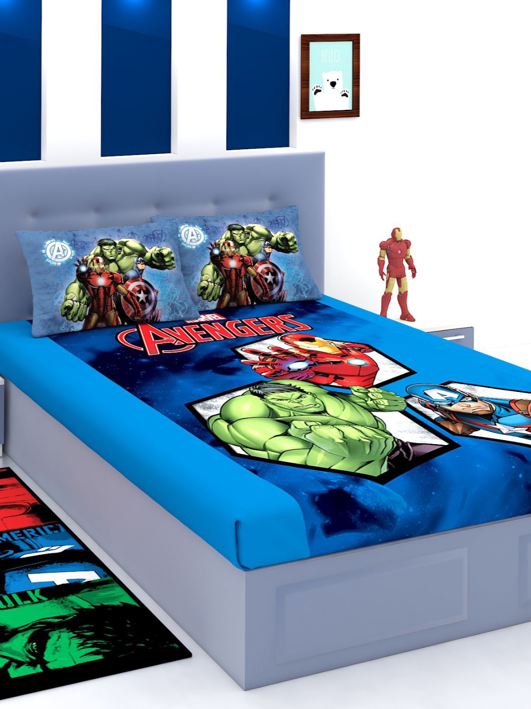 

Marvel Blue & Green Cartoon Characters 180 TC King Bedsheet with 2 Pillow Covers