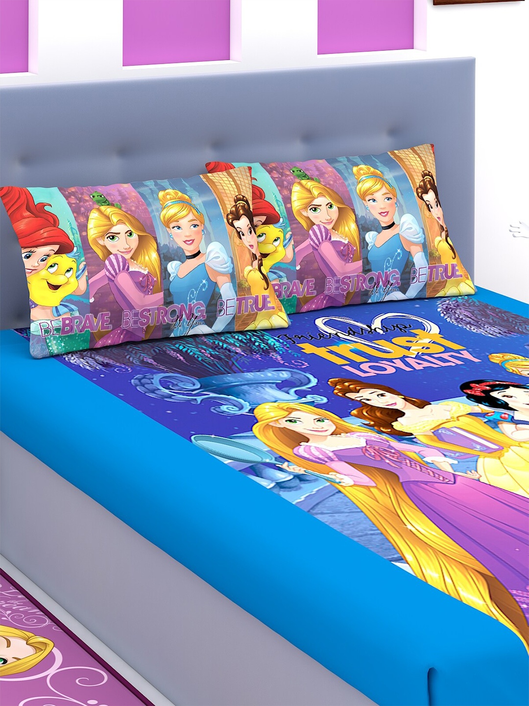 

Marvel Pink & Blue Cartoon Characters 180 TC King Bedsheet with 2 Pillow Covers